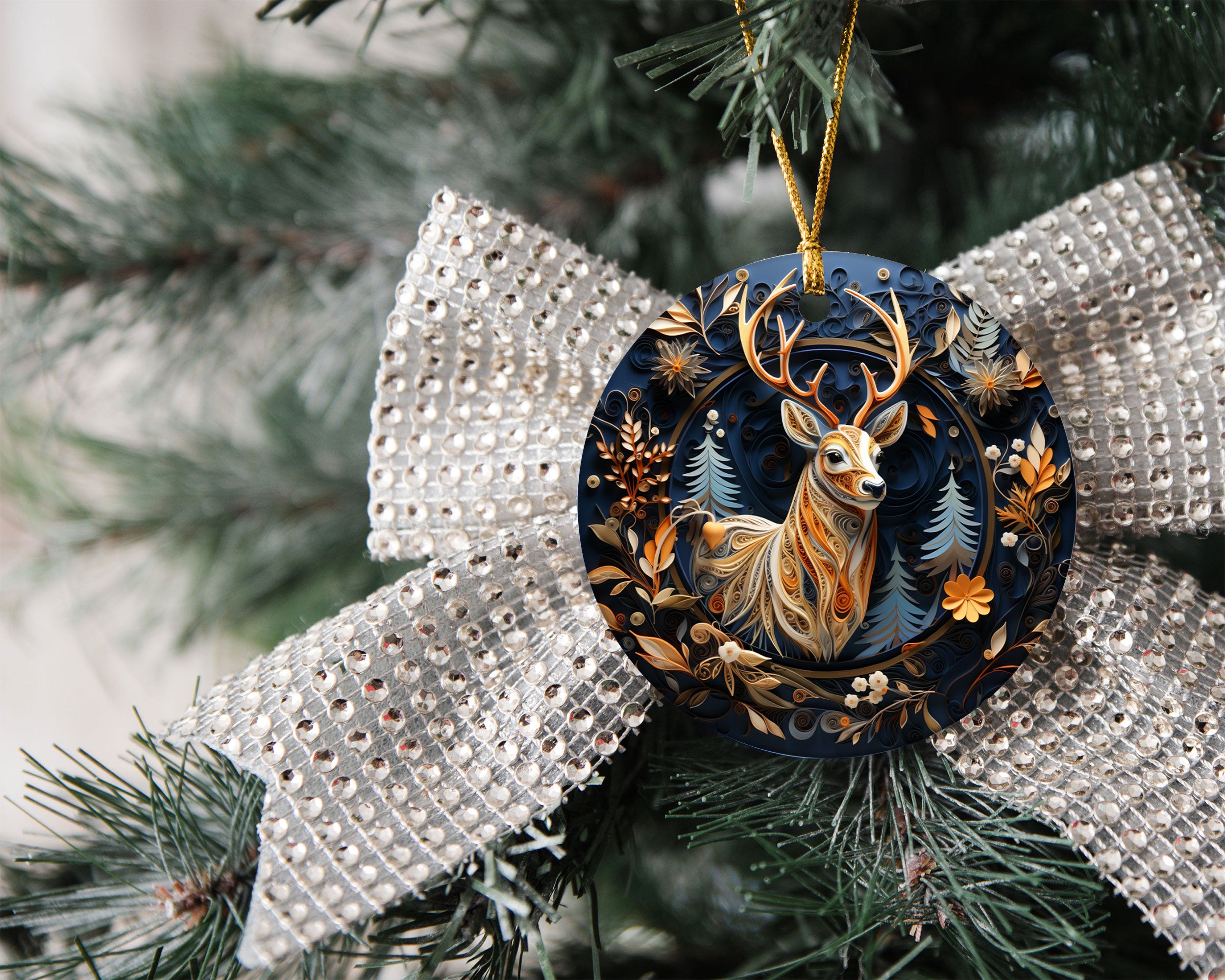 Majestic Deer Ornament 2026, Woodland Christmas Ceramic Ornament, Rustic Holiday Tree Decoration, Christmas Keepsake Gift for Family