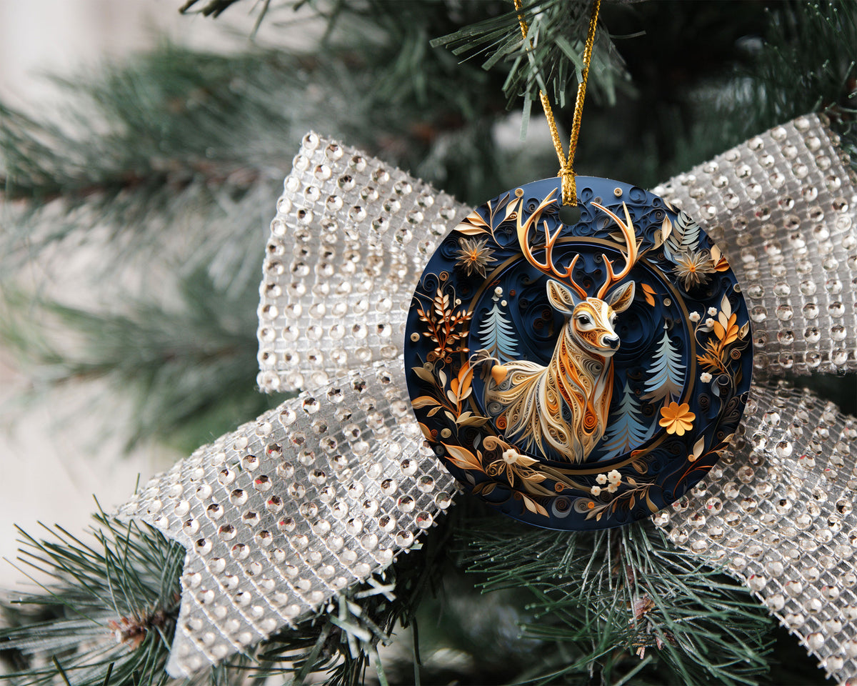 Majestic Deer Ornament 2026, Woodland Christmas Ceramic Ornament, Rustic Holiday Tree Decoration, Christmas Keepsake Gift for Family