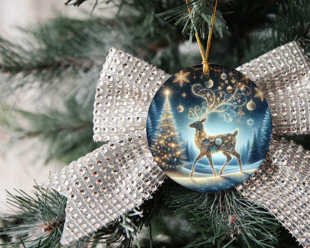 Elegant Deer Ornament 2026, Christmas Ceramic Ornament, Woodland Tree Decoration, Rustic Holiday Keepsake Gift for Family and Friends