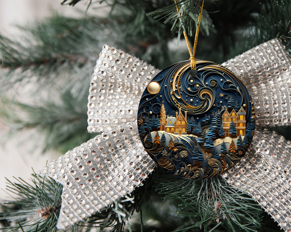Silent Night Christmas Ornament 2026, Winter Moonlight Ceramic Ornament, Holiday Tree Decoration, Festive Christmas Keepsake Gift