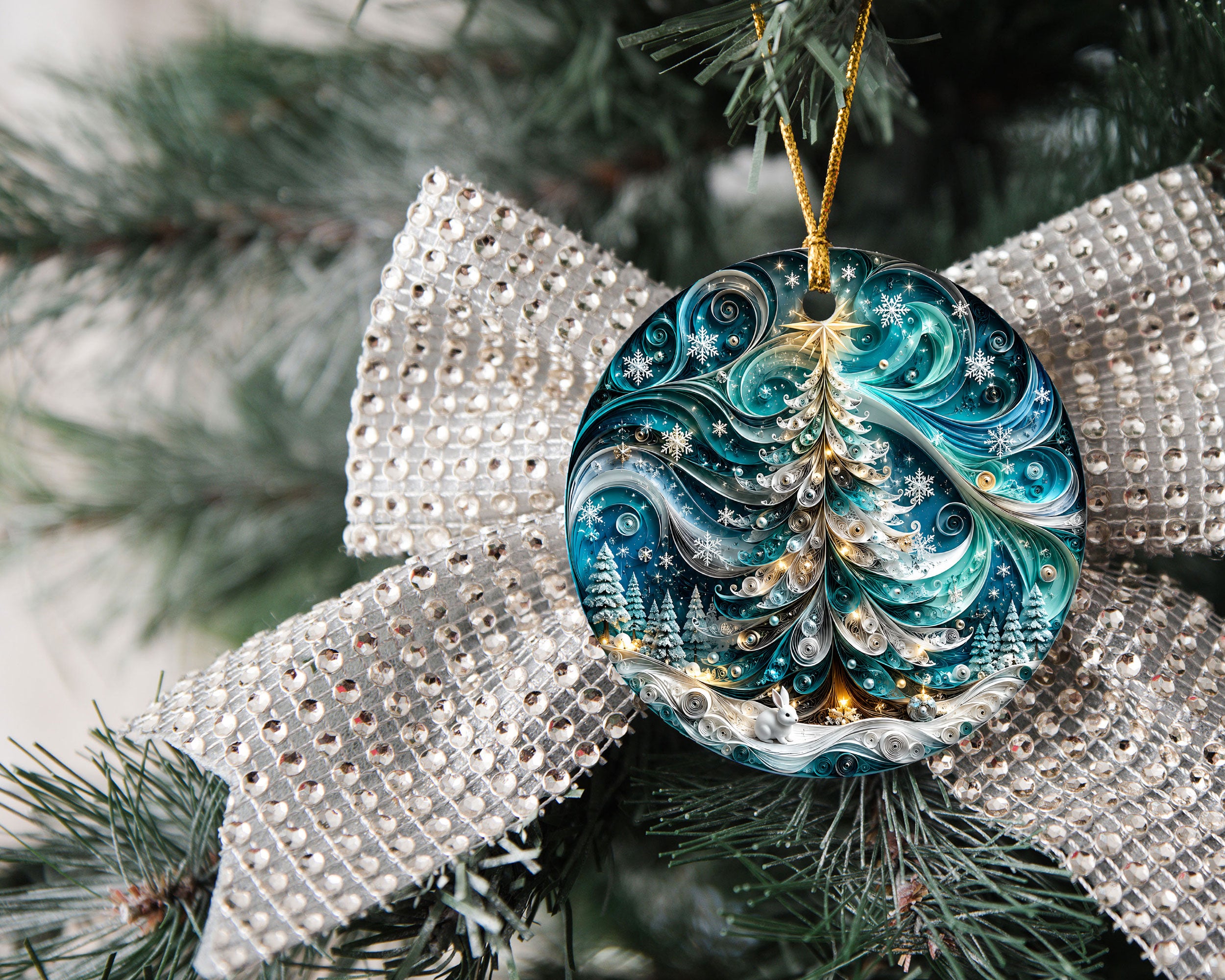 Christmas Ornament 2026, Elegant Blue Tree Ornament, Holiday Tree Decoration, Christmas Keepsake, Winter Ornament Gift