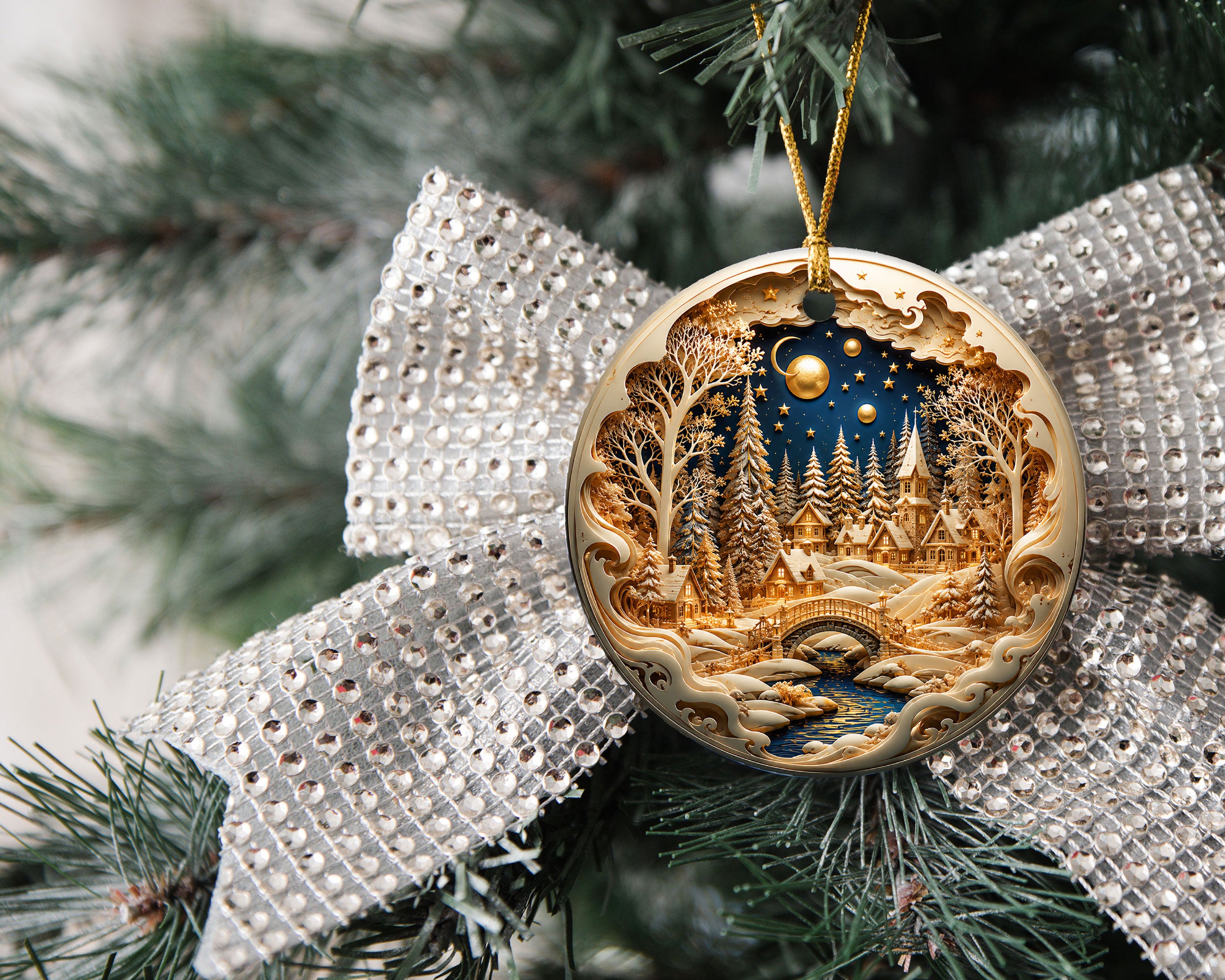 Christmas Village Ornament 2026, Winter Village Christmas Decor, Snowy Cabin Ornament, Holiday Tree Decoration