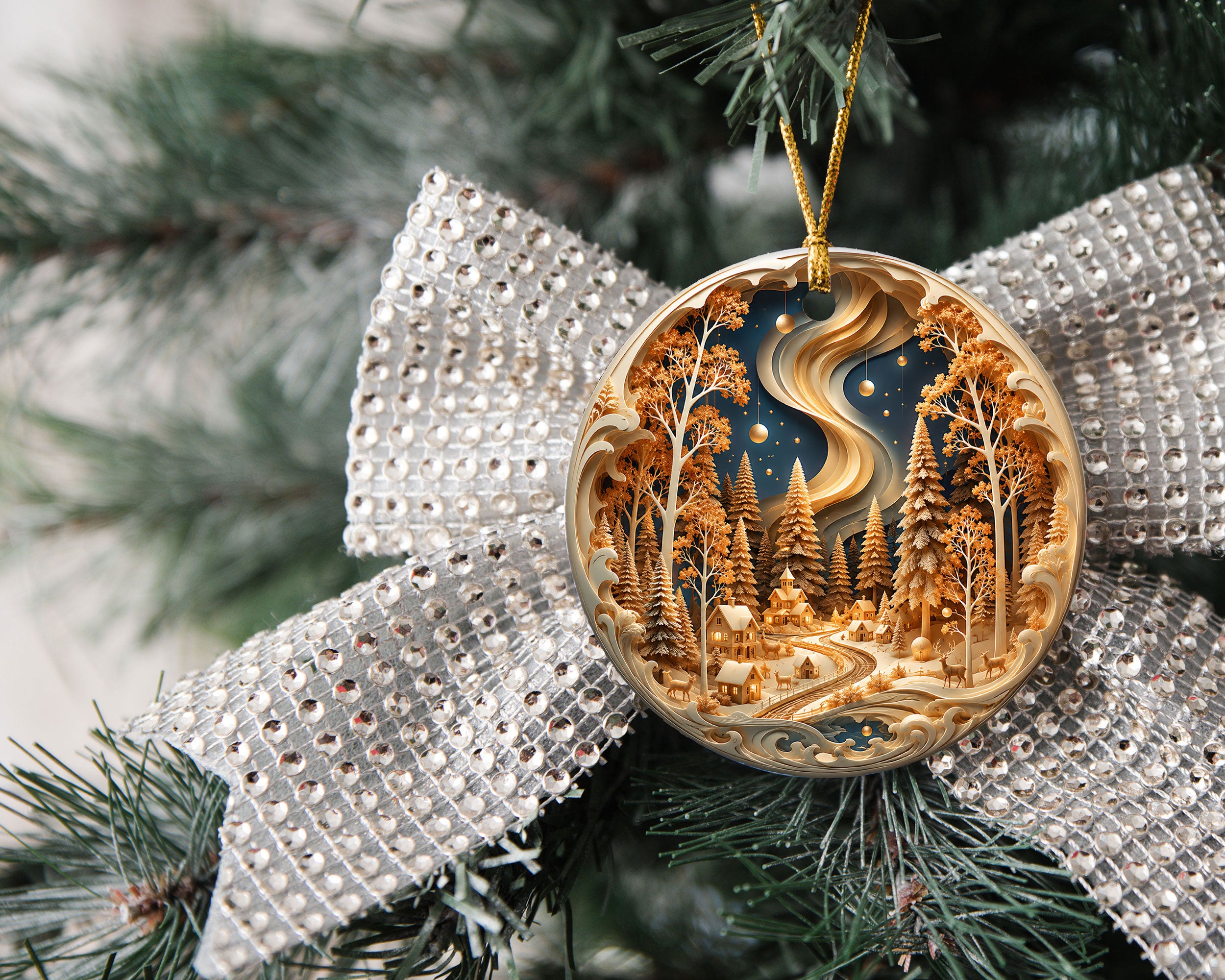 Christmas Ornament 2026, Winter Village Landscape, Snowy Christmas Tree Decoration, Holiday Keepsake Ornament