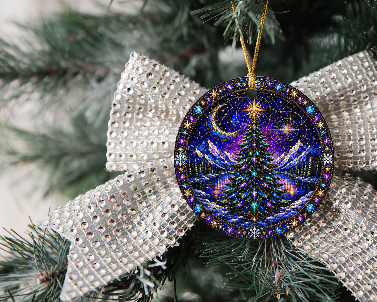 Winter Christmas Tree Ornament 2026, Aurora Sky Christmas Decor, Holiday Ornament, Snowy Mountain Landscape