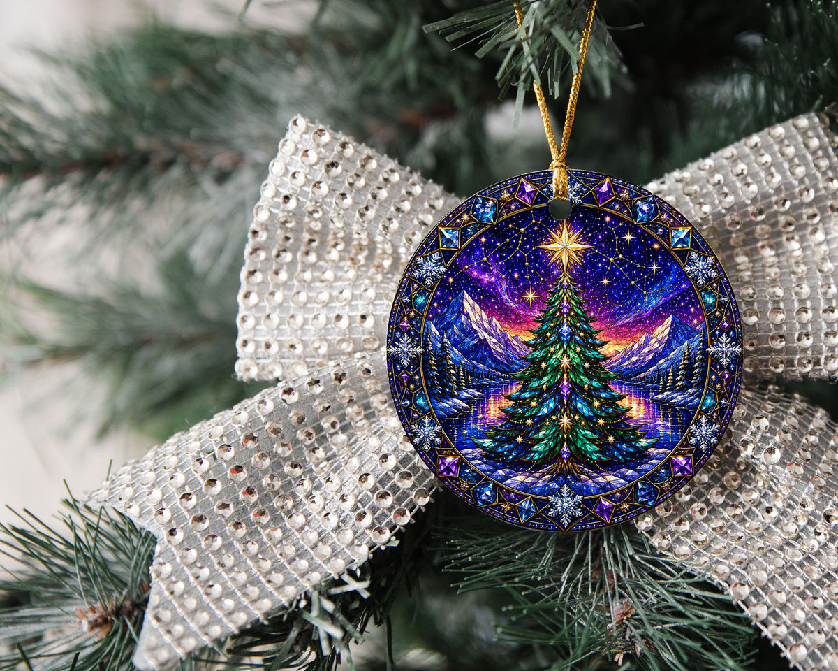 Christmas Tree Ornament 2026, Winter Mountain Landscape, Aurora Christmas Decor, Holiday Tree Decoration