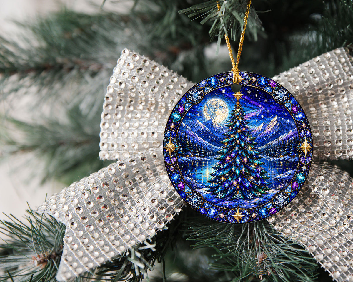 Winter Christmas Ornament 2026, Aurora Christmas Tree Decor, Holiday Mountain Landscape Ornament