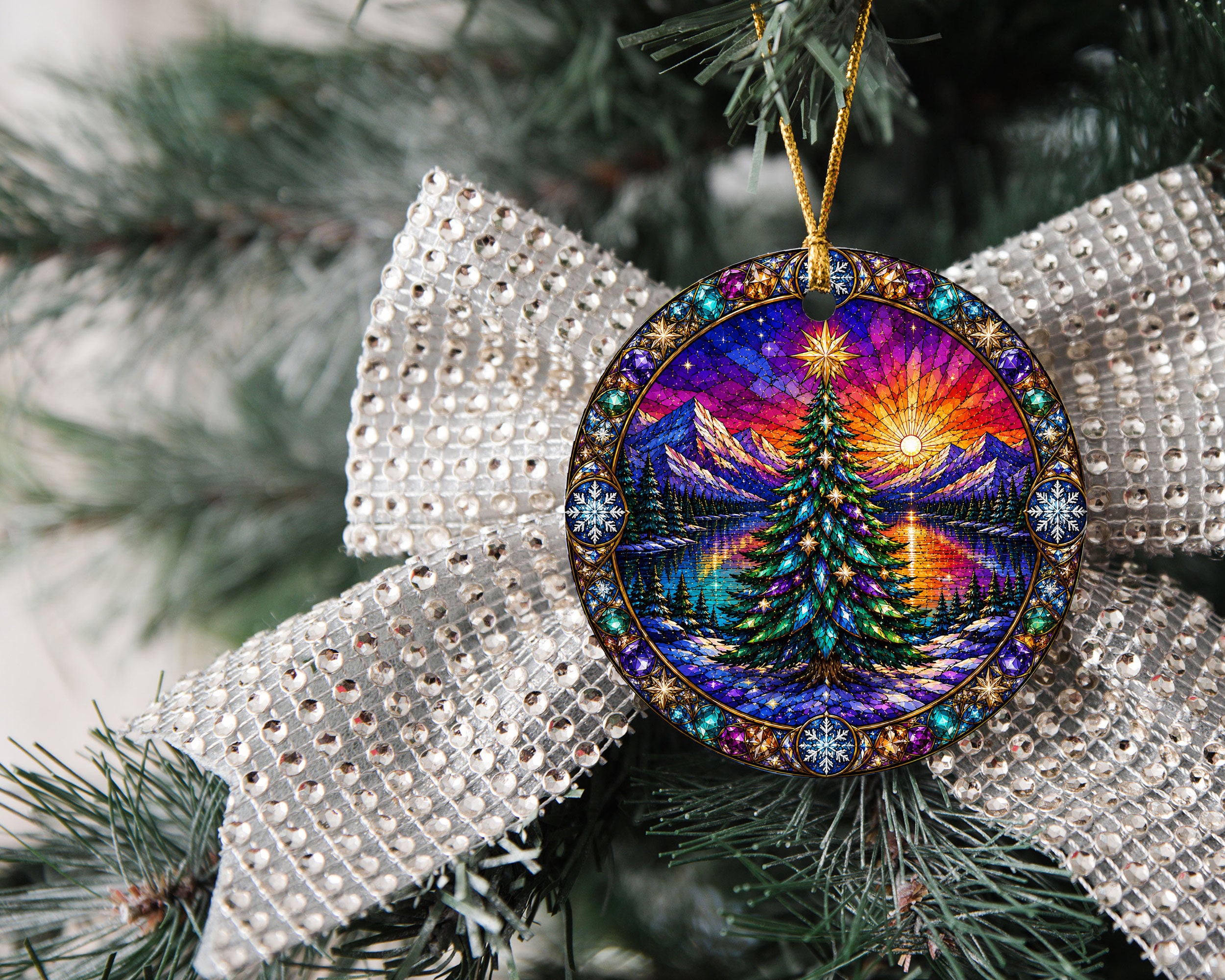 Christmas Tree Ornament 2026, Sun Moon Christmas Ornament, Winter Tree Decoration, Northern Lights Holiday Decor