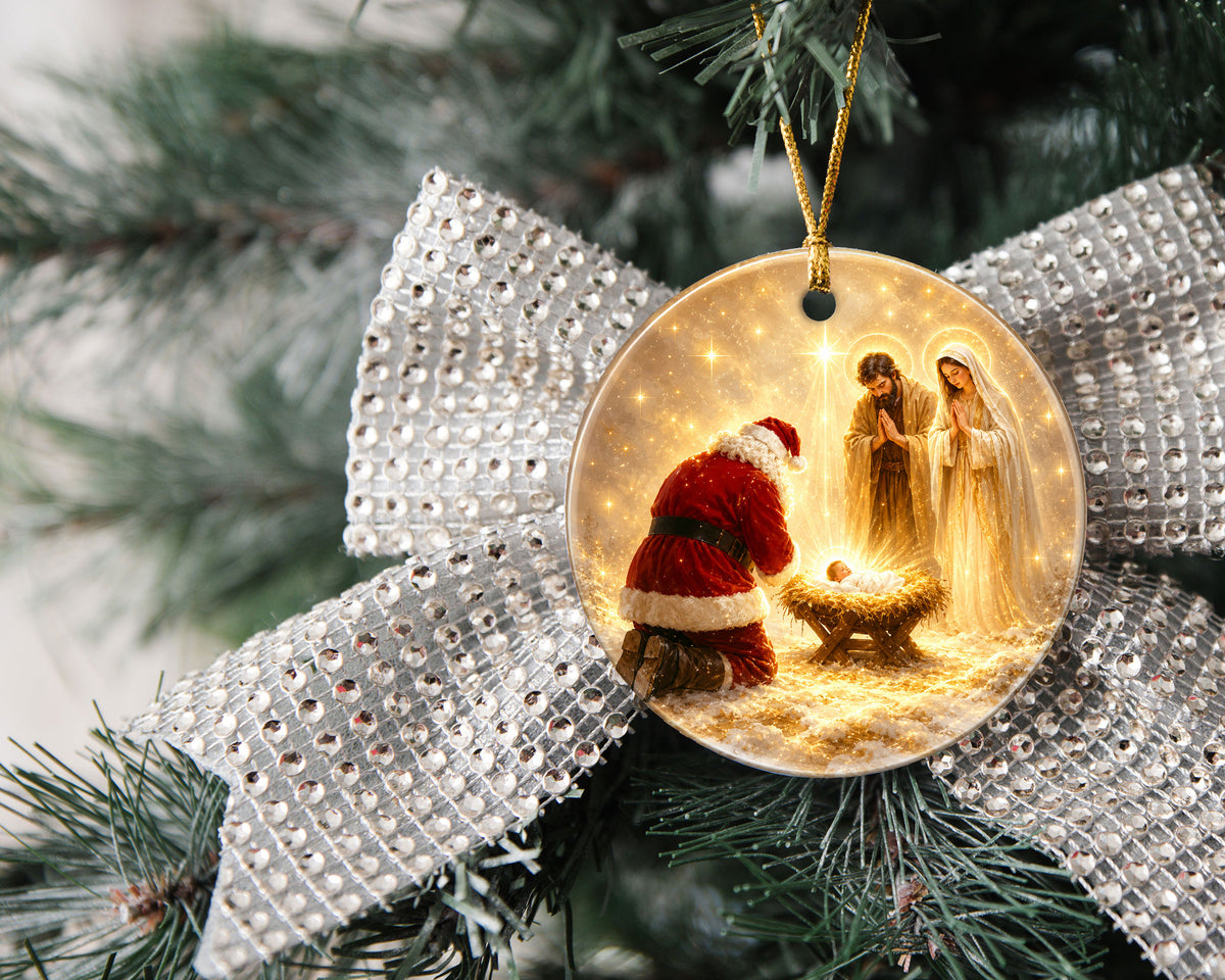 Religious Christmas Ornament 2026 with Santa and Nativity Scene, Baby Jesus Holy Family Christmas Tree Decoration, Christian Gift