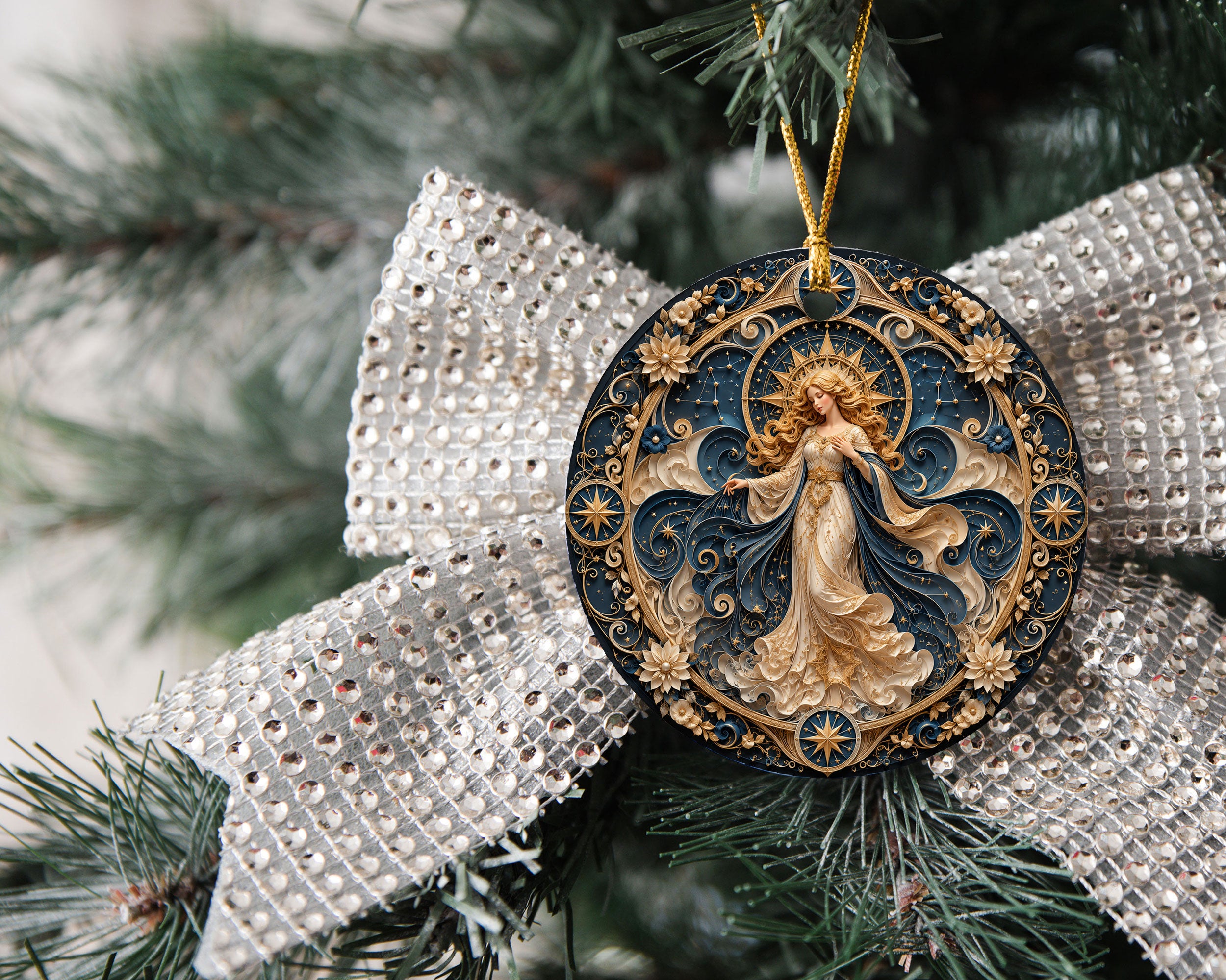 Moon and Stars Christmas Ornament 2026, Elegant Angel Christmas Tree Ornament, Winter Holiday Decoration