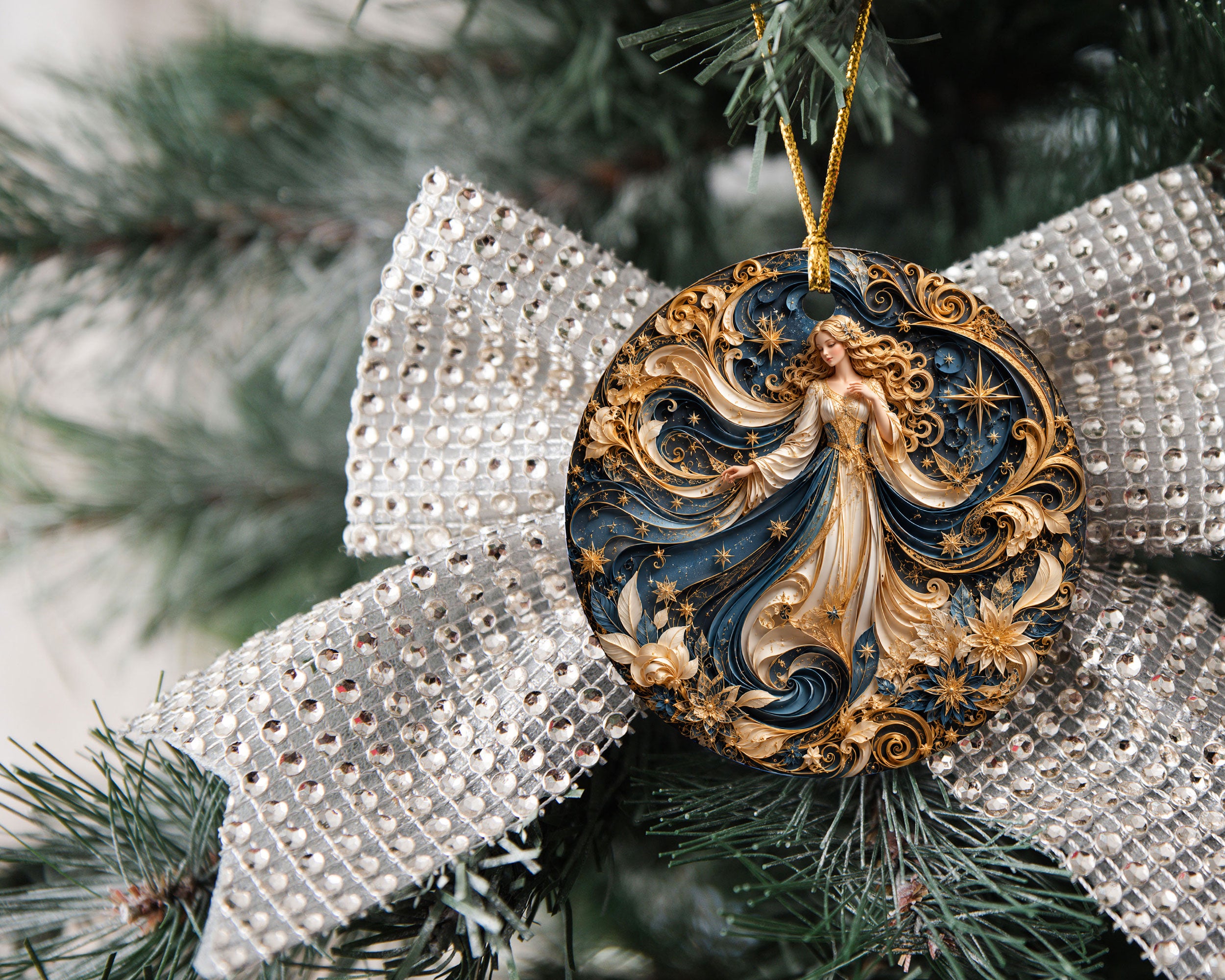 Christmas Angel Ornament 2026, Celestial Moon Tree Ornament, Winter Night Holiday Decoration, Elegant Christmas Keepsake