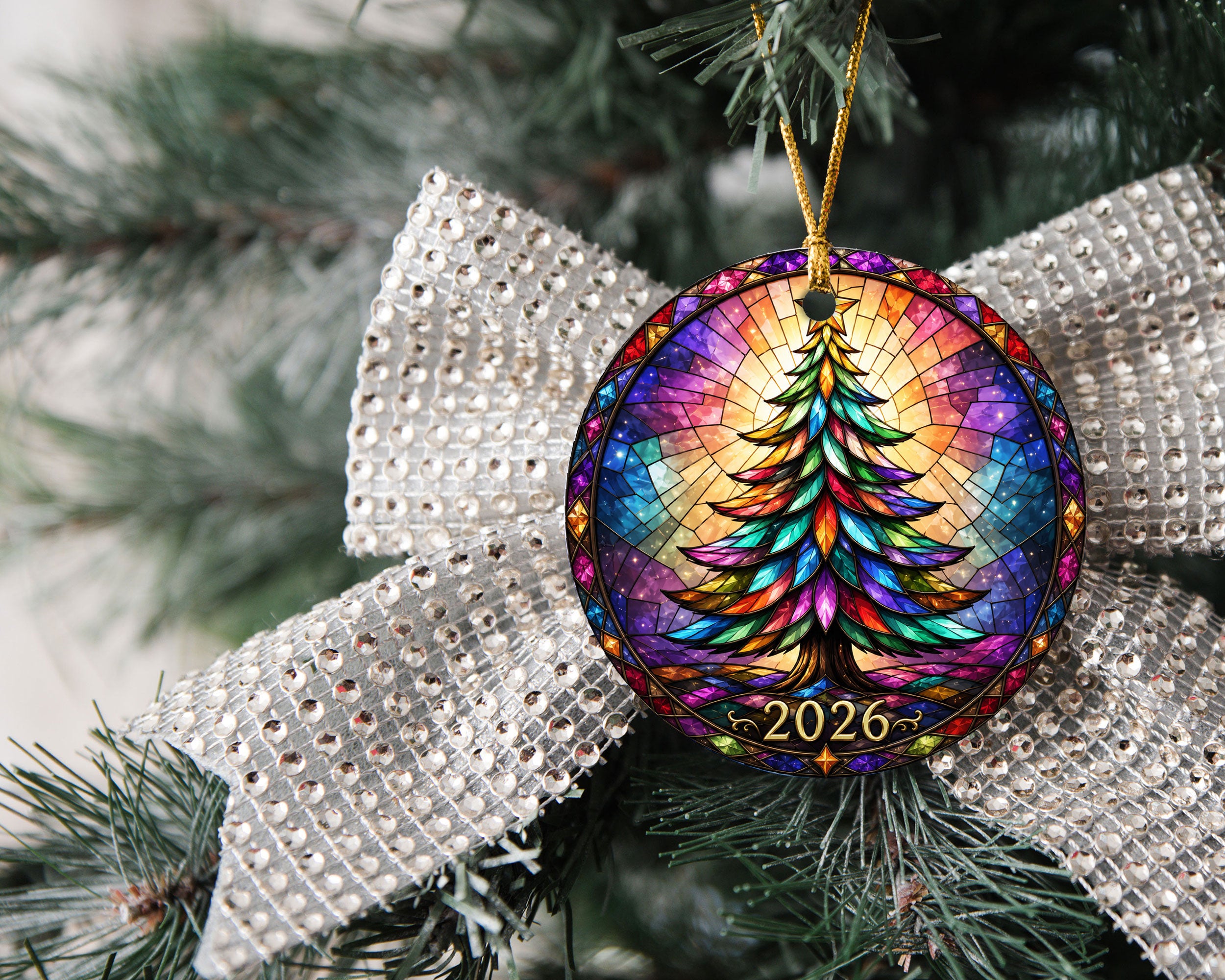 Christmas Tree Stained Glass Style Ornament, 2026 Christmas Ornament, Holiday Gift Idea, Heirloom Keepsake