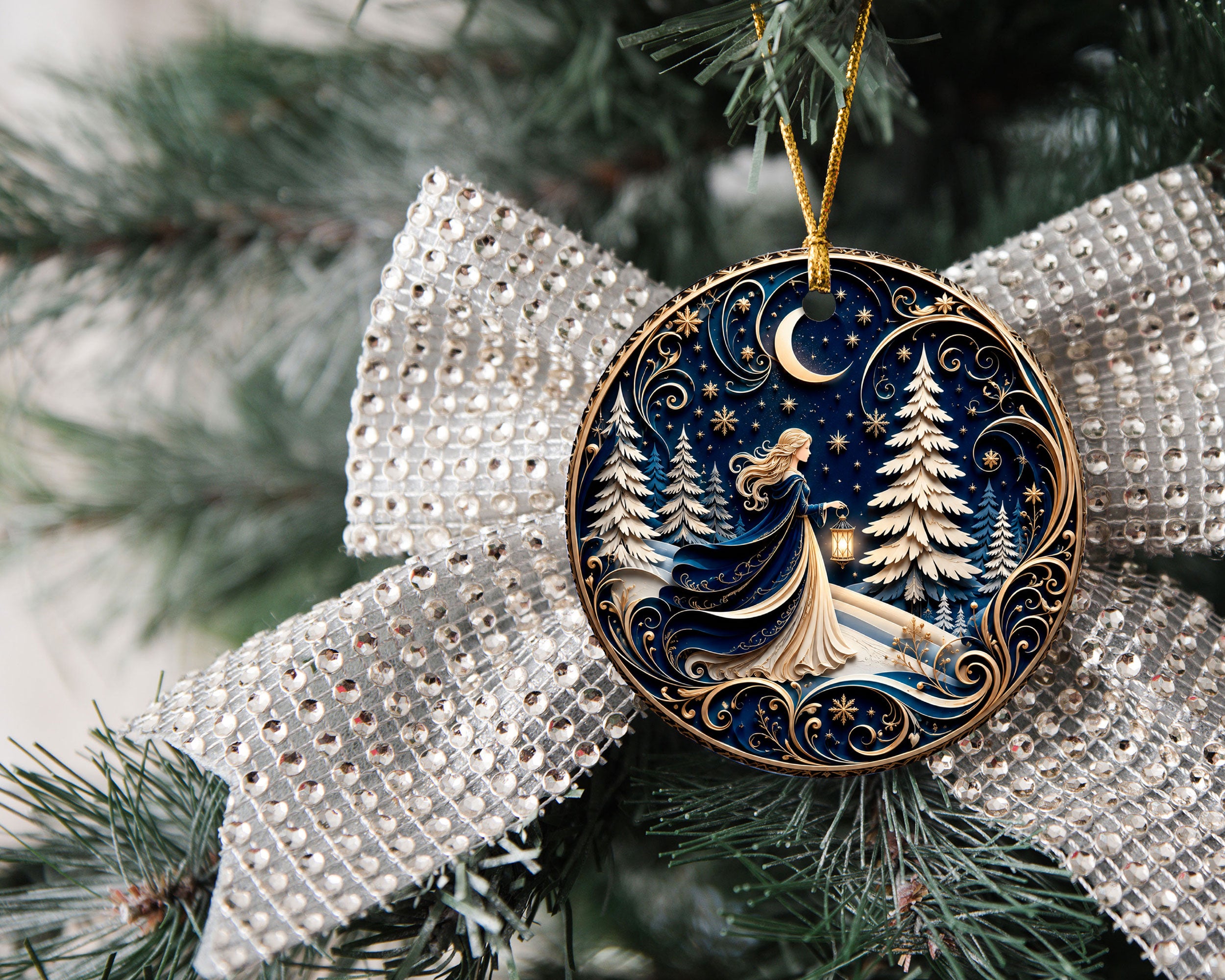 Religious Christmas Ornament 2026 with Angel, Ceramic Christmas Tree Ornament, Holiday Decoration