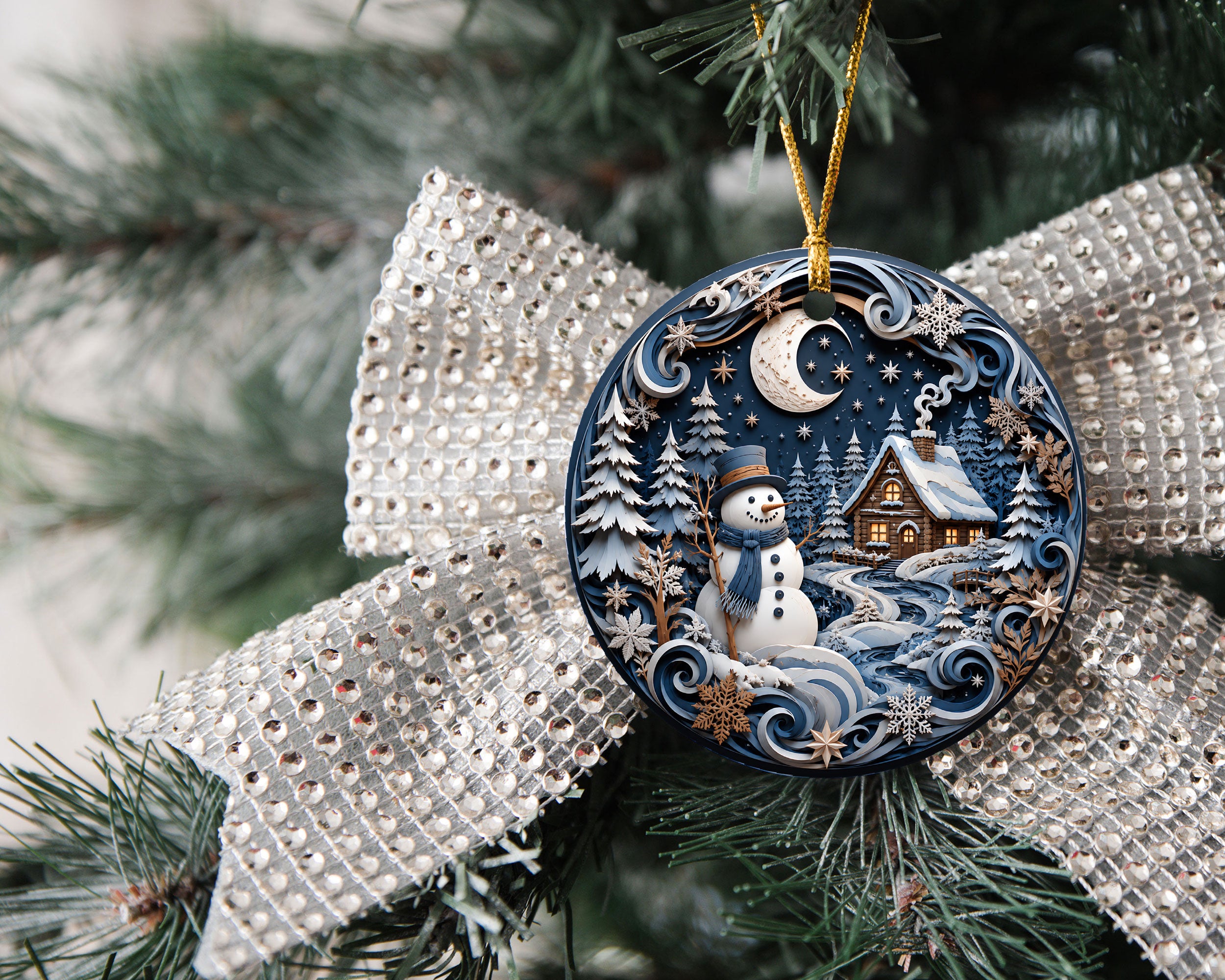 2026 Christmas Ornament with Snowman, Winter Village Christmas Tree Ornament, Ceramic Holiday Decoration