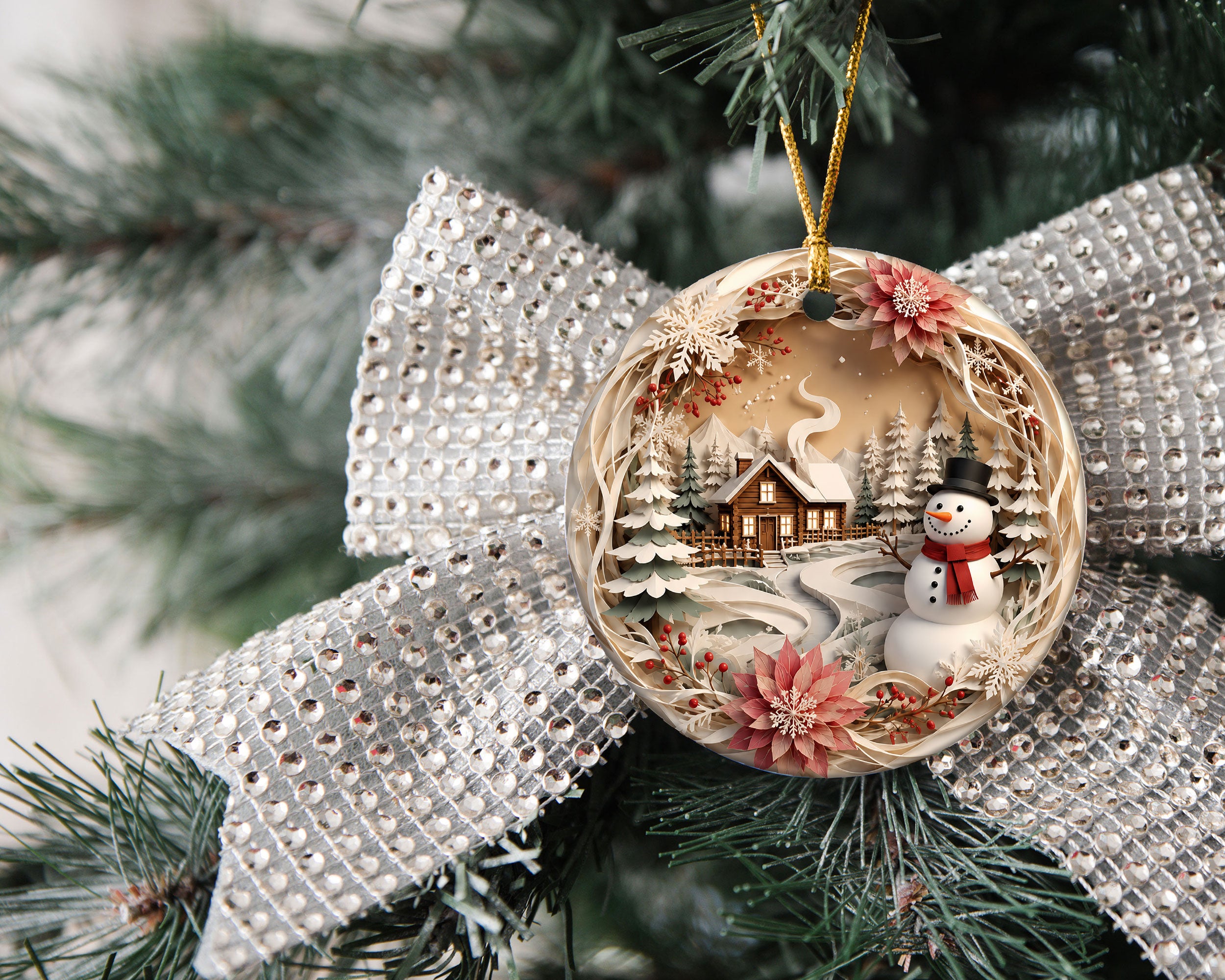 Winter Village Christmas Ornament 2026, Snowman Tree Ornament, Holiday Christmas Decoration