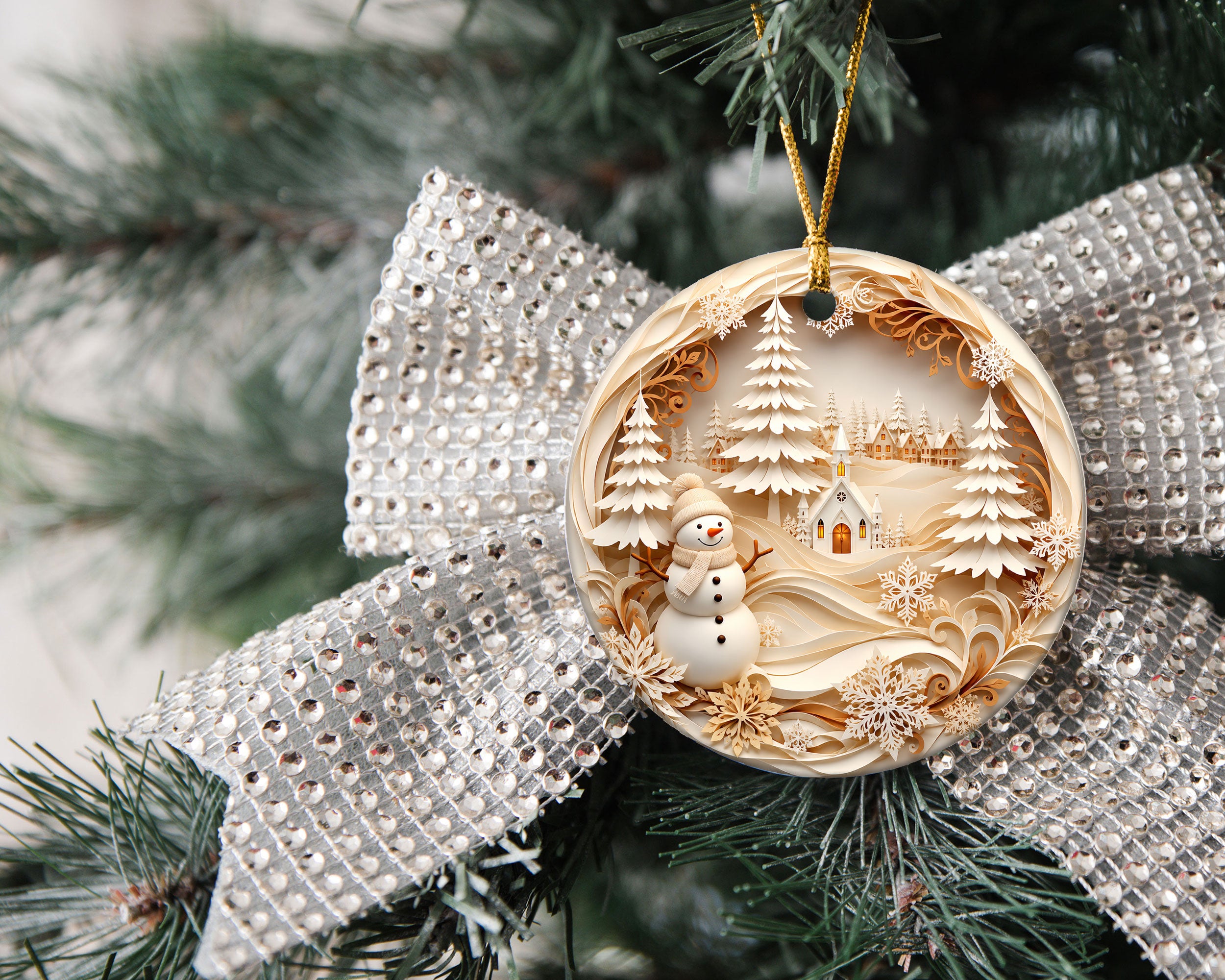 Winter Village Tree Ornament 2026, Snowman Christmas Ornament, Holiday Keepsake Decoration