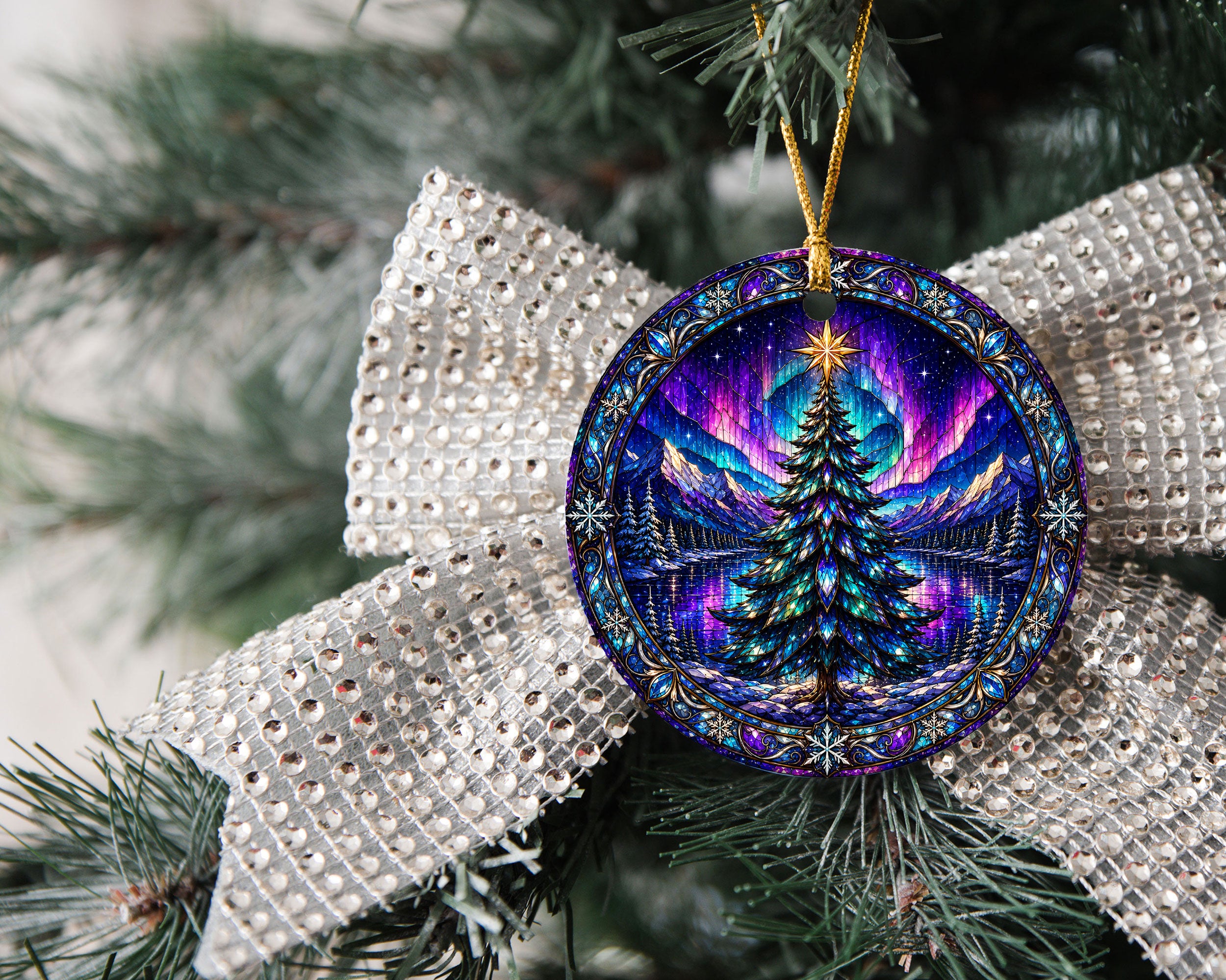 Northern Lights Christmas Ornament 2026, Christmas Tree Ornament, Aurora Winter Landscape Ornament