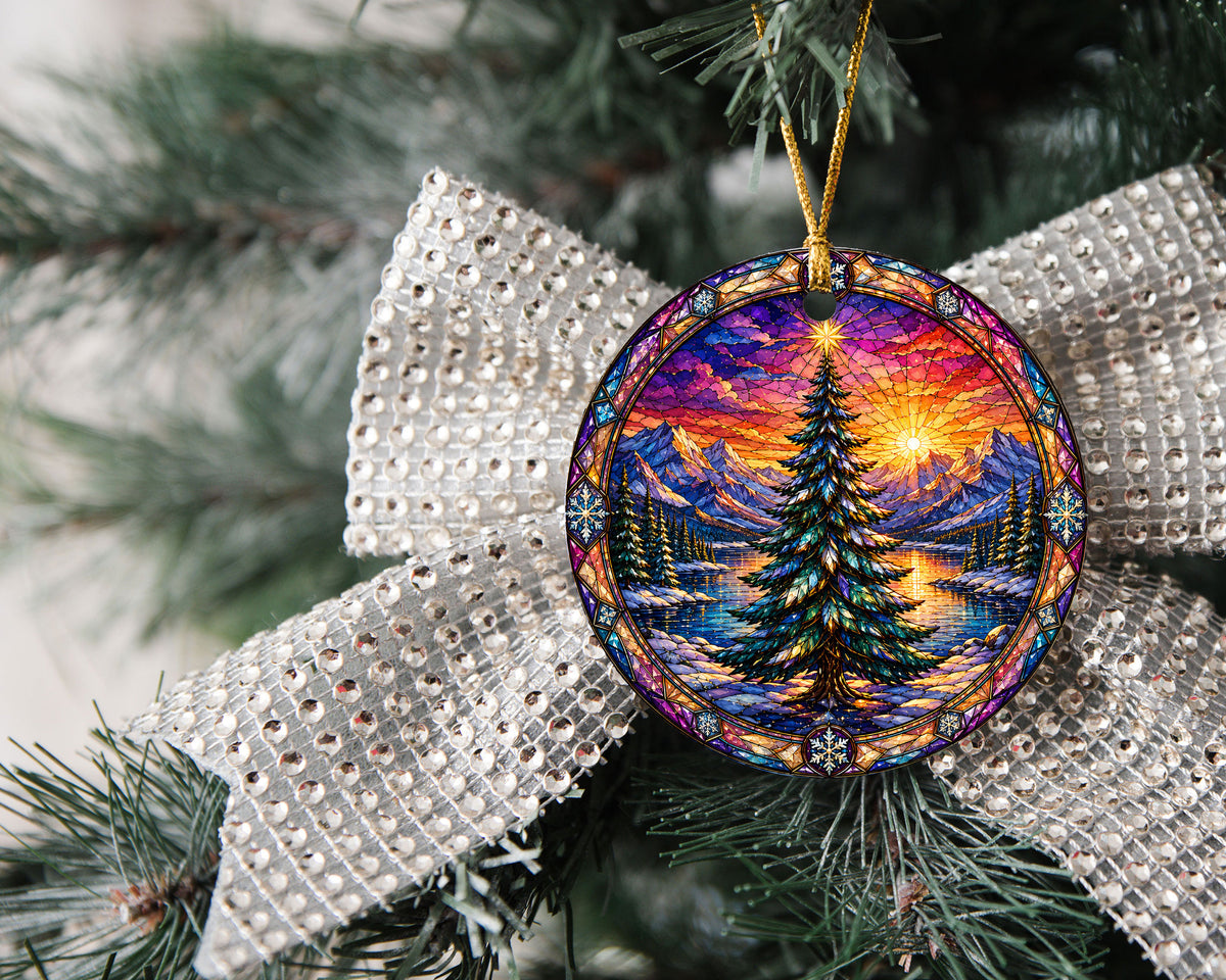 Colorful Christmas Tree Ornament 2026, Stained Glass Style Holiday Ornament, Winter Landscape Decor