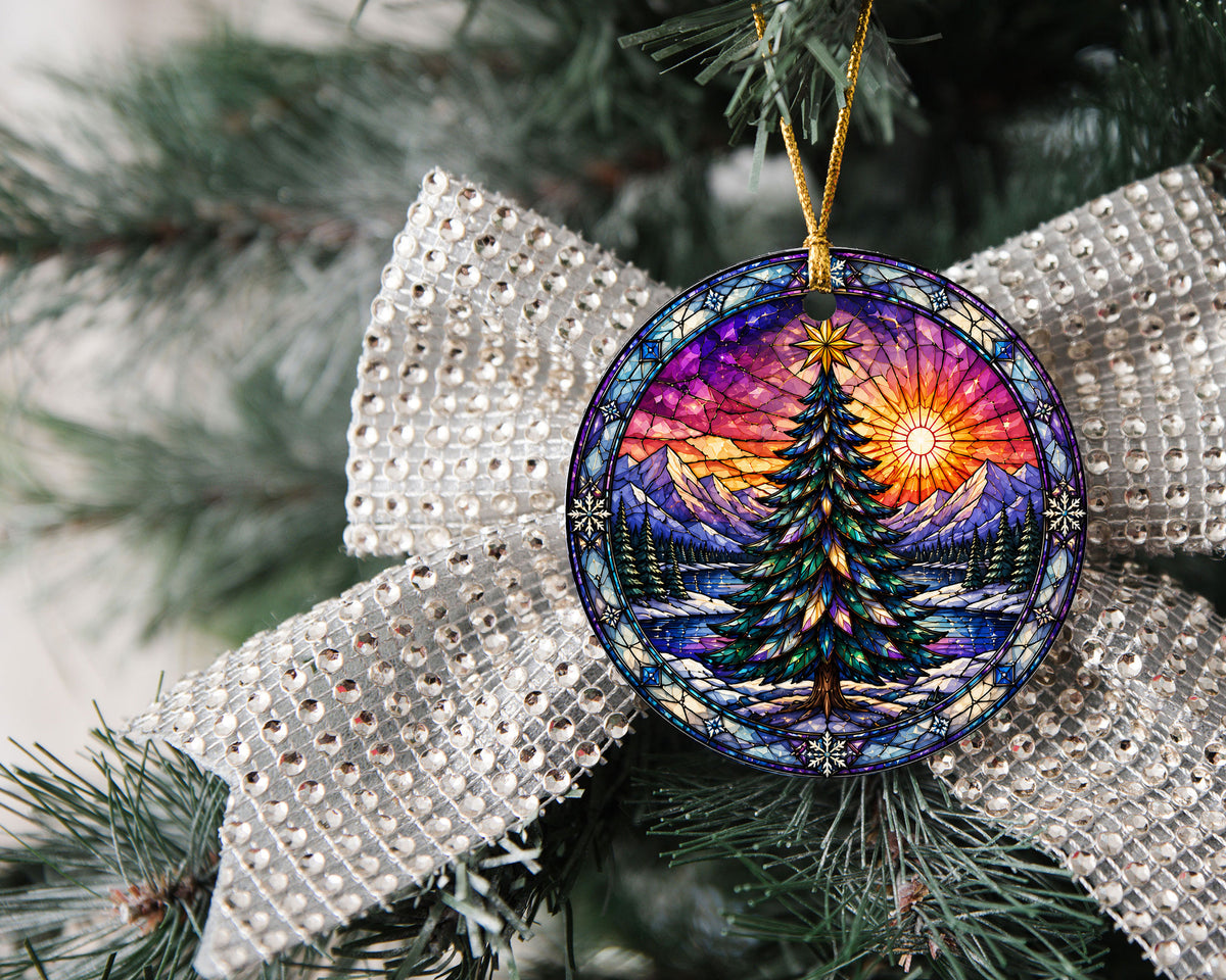 Christmas Ornament 2026 with Colorful Christmas Tree, Winter Lake Landscape Decoration, Holiday Tree Keepsake