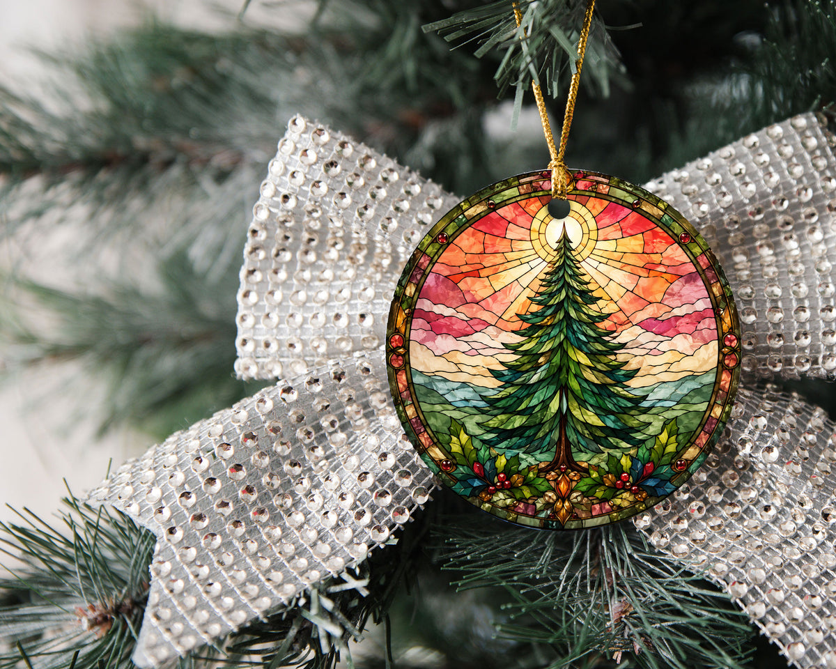 Winter Christmas Tree Ornament 2026, Vintage Chrismas Tree Holiday Decoration, Stained Glass Inspired Christmas Tree Keepsake Gift