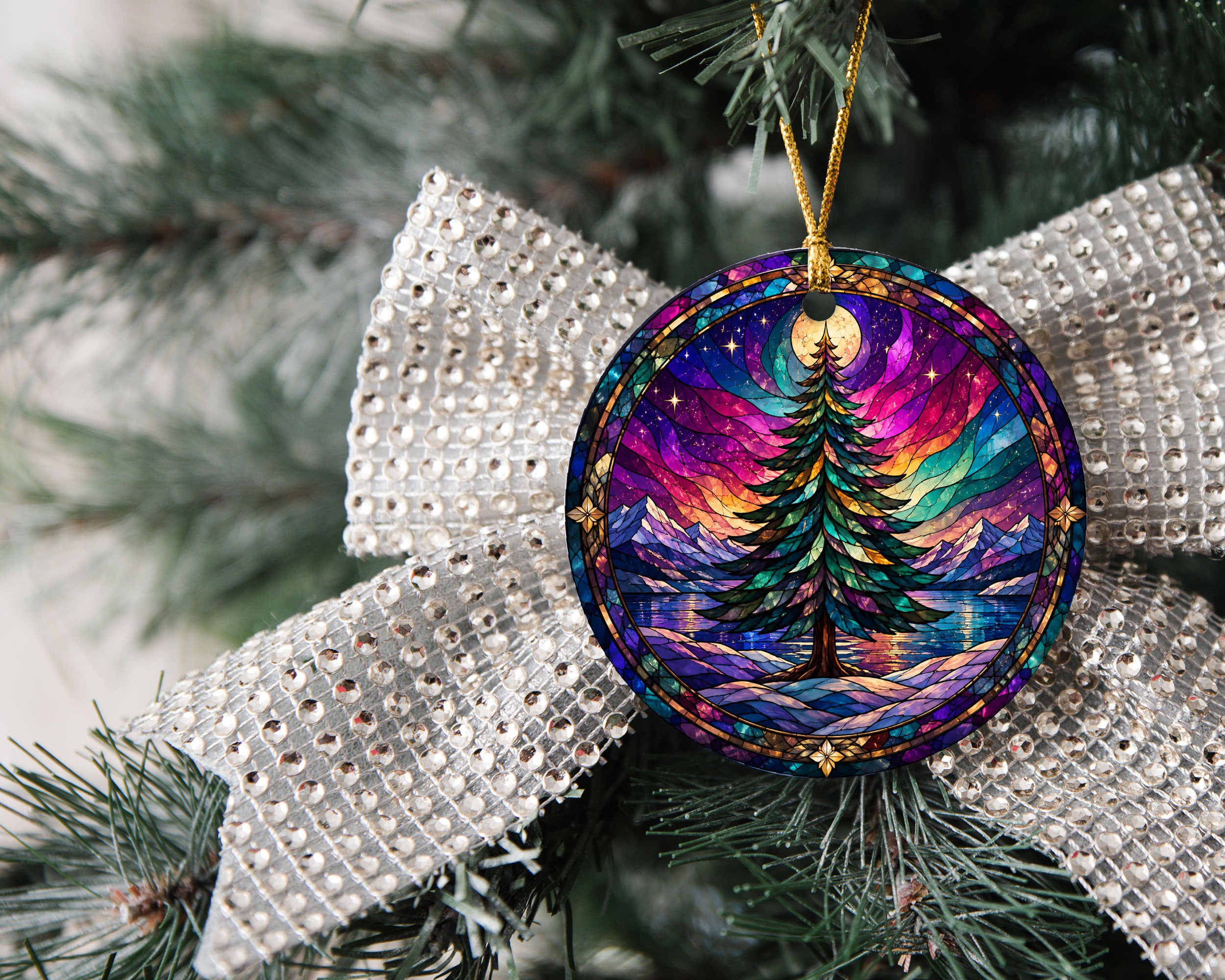 Northern Lights Christmas Tree Ornament 2026, Aurora Winter Landscape Ornament, Holiday Decoration