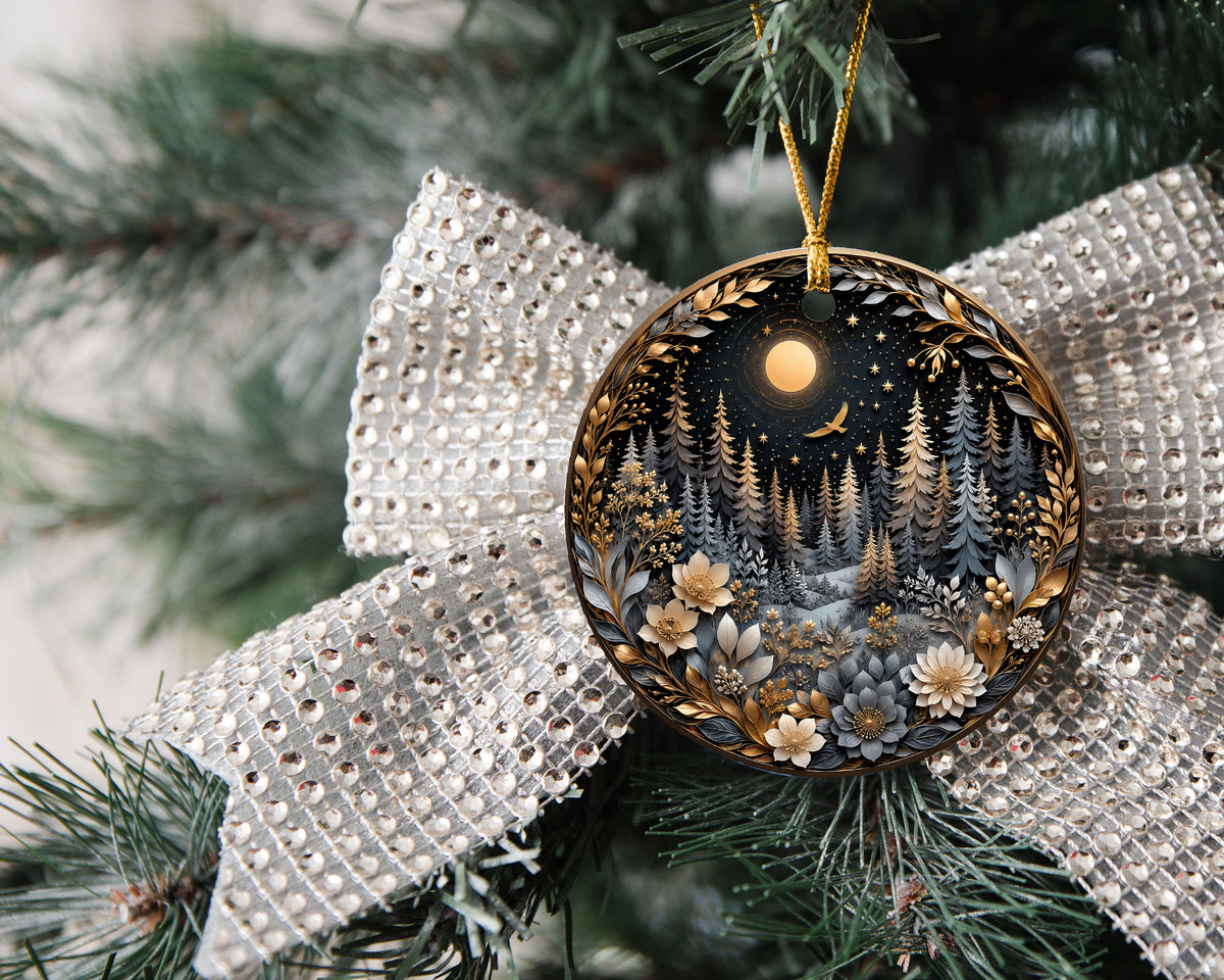 Winter Forest Christmas Ornament 2026, Moon Night Woodland Christmas Tree Decor, Nature Inspired Holiday Ornament
