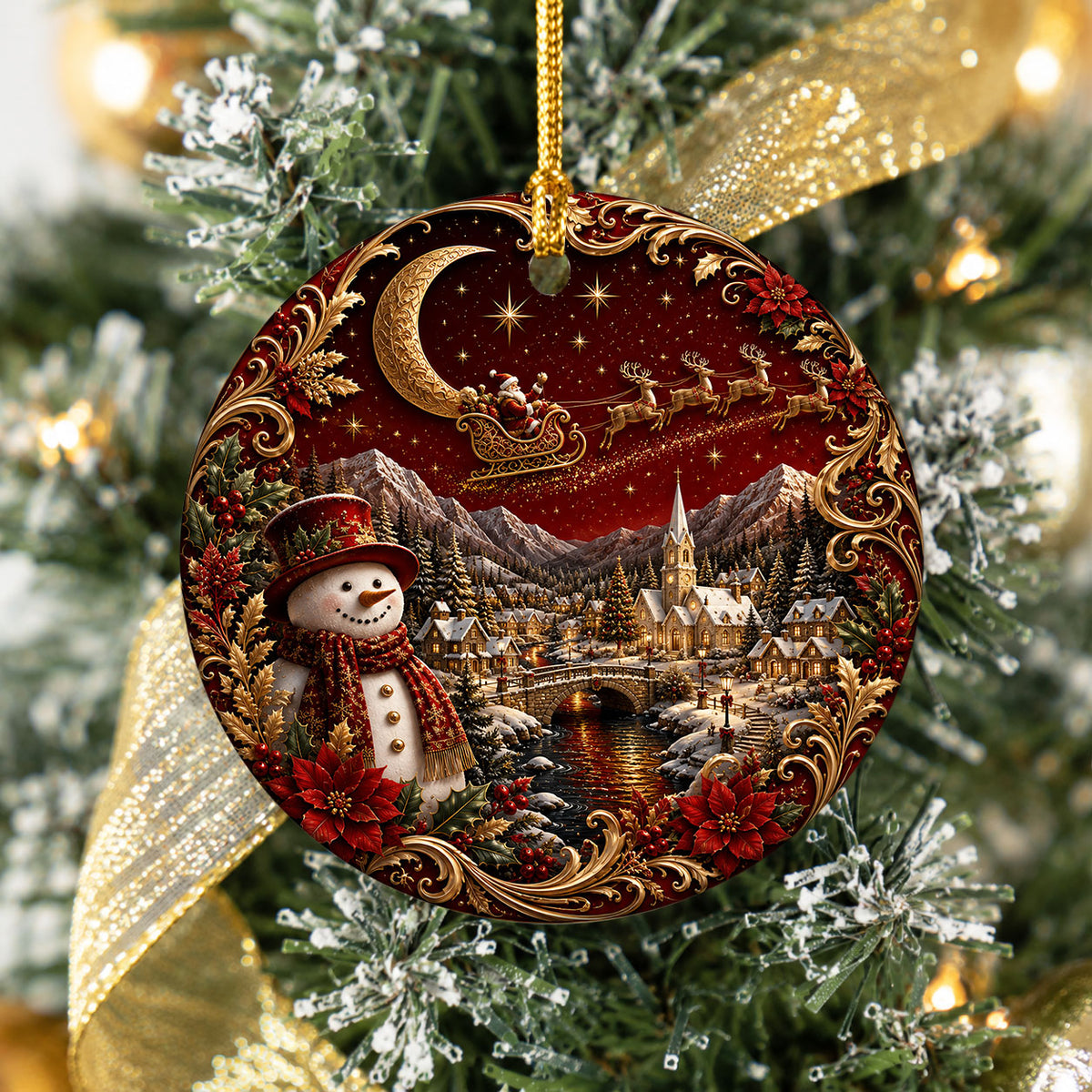 Red Christmas Ornament 2026, Snowman Christmas Tree Ornament, Winter Village Ceramic Ornament