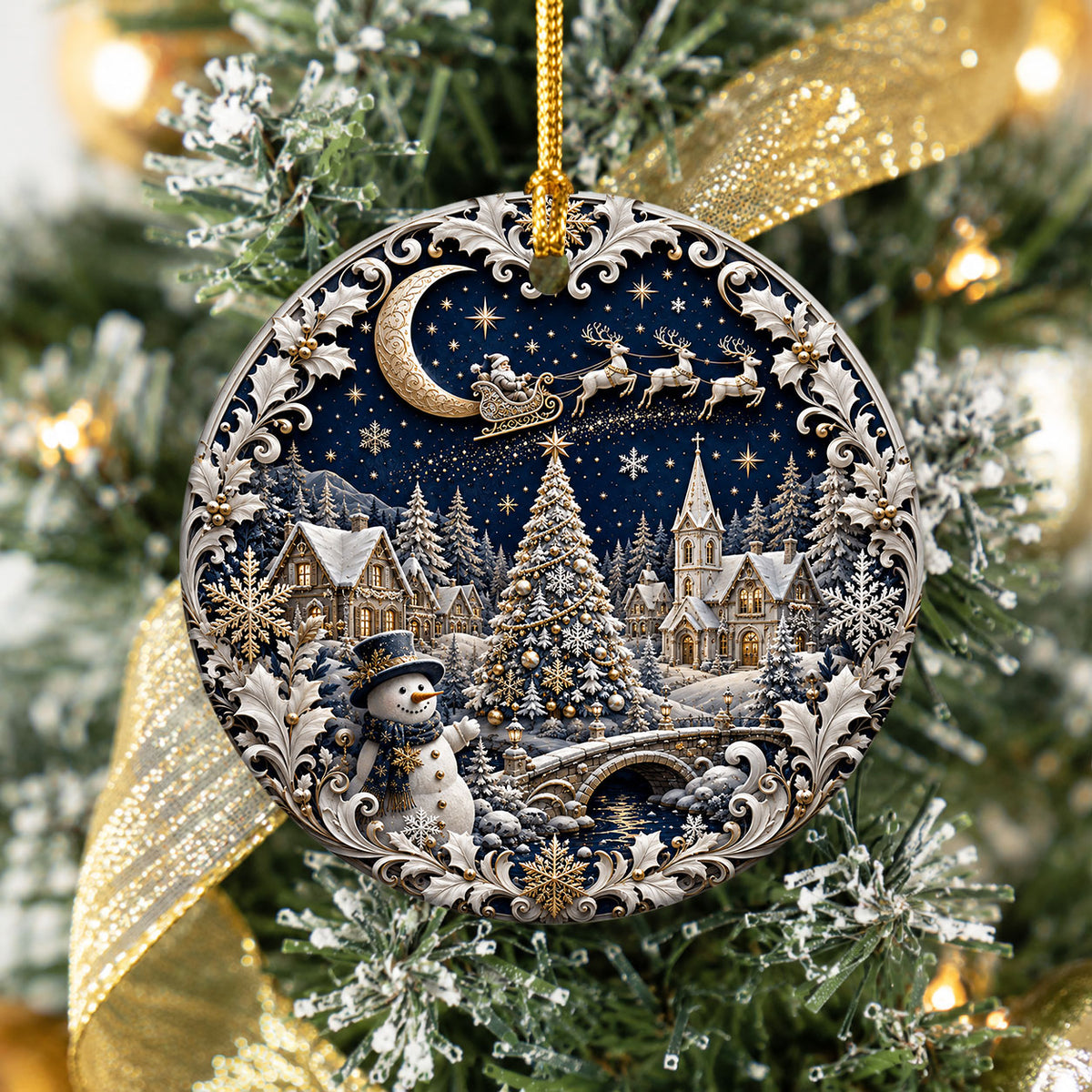 Ceramic Christmas Ornament 2026, Blue Snowman Tree Ornament, Winter Holiday Decoration, Christmas Keepsake