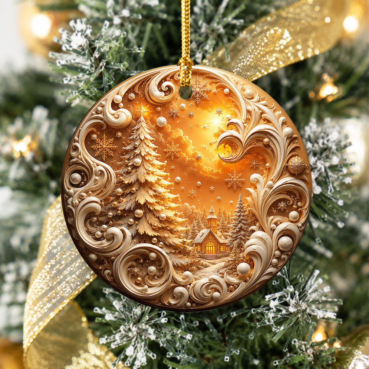 Golden Christmas Tree Ornament 2026, Cozy Winter Village Ornament, Christmas Tree Keepsake, Holiday Gift, Festive Seasonal Home Decoration