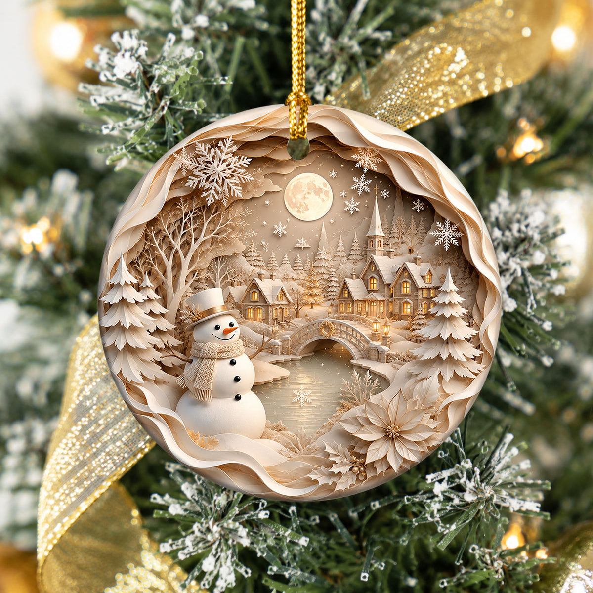 Christmas Tree Ornament 2026, Snowman Winter Village Ceramic Ornament, Holiday Decoration