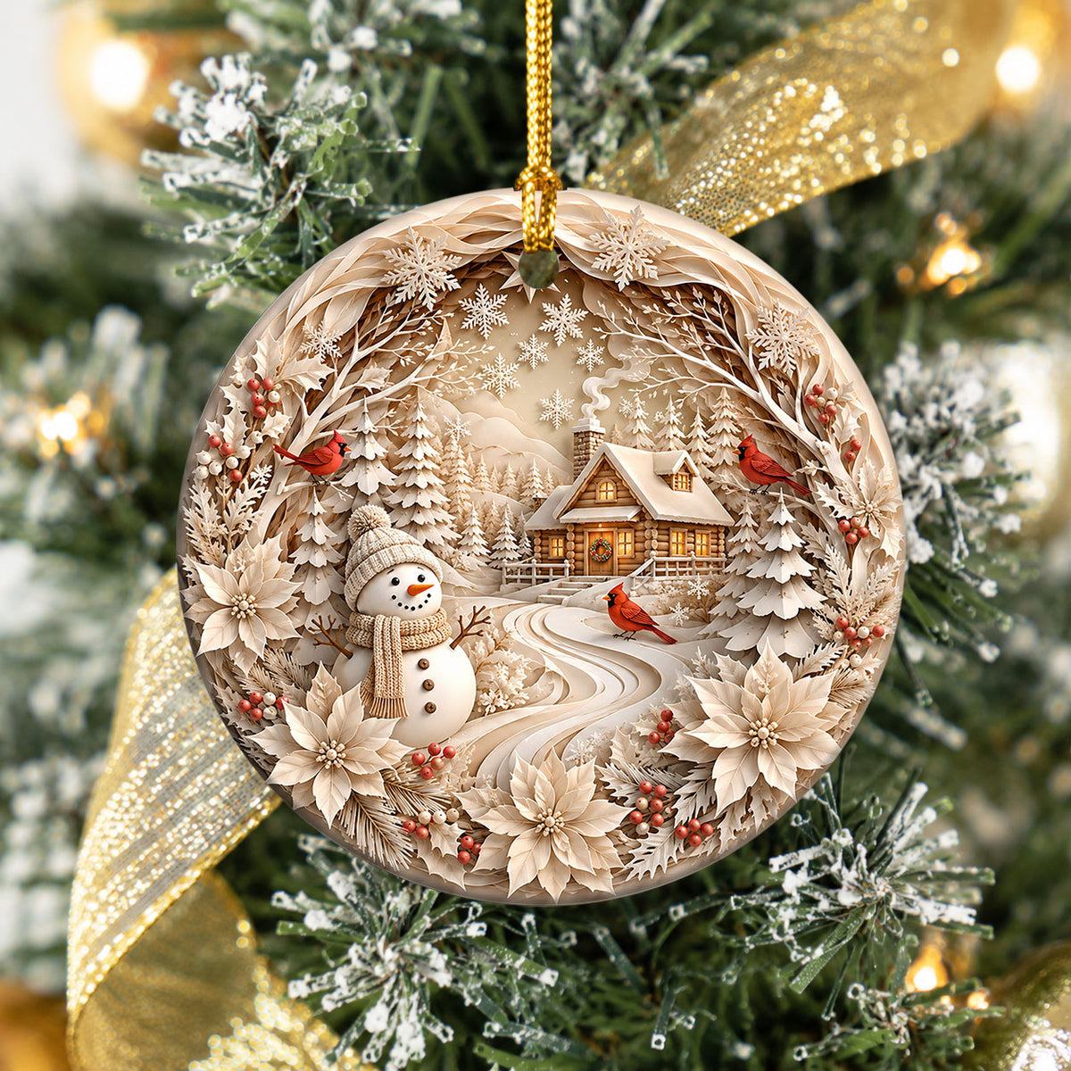 Winter Village Christmas Ornament 2026, Snowman Christmas Tree Decoration, Ceramic Holiday Ornament