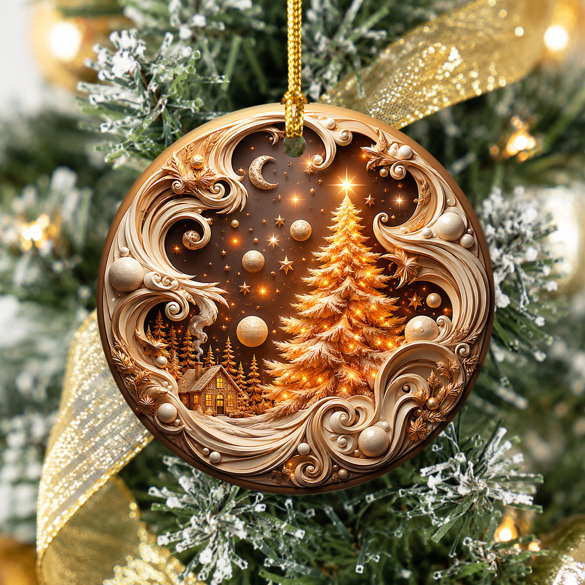 2026 Golden Christmas Tree Ornament, Winter Village Christmas Ornament, Elegant Holiday Tree Decoration