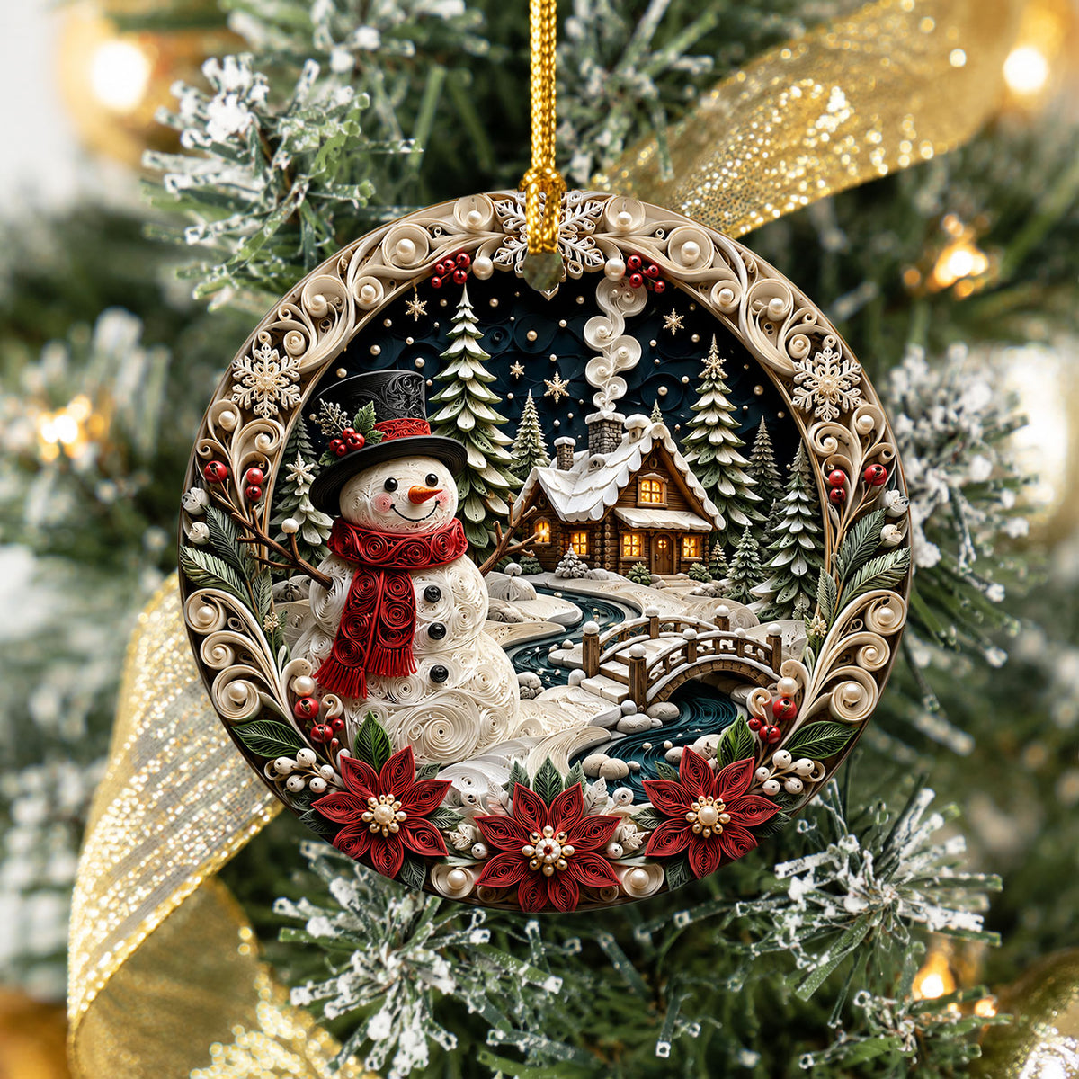 Snowman Holiday Ornament 2026, Rustic Christmas Ceramic Ornament, Winter Tree Decoration, Festive Keepsake Gift