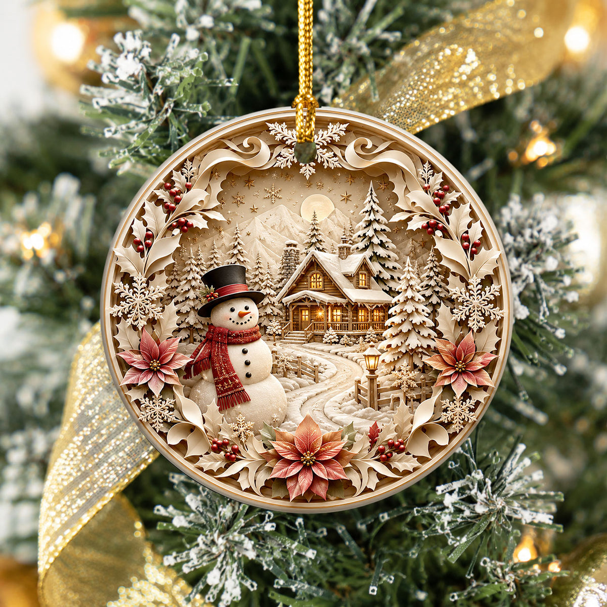 Rustic Snowman Ornament 2026, Christmas Tree Ceramic Ornament, Winter Holiday Decoration