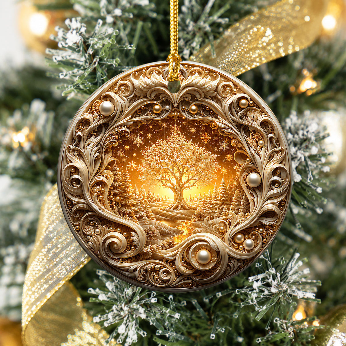Golden Tree of Life Christmas Ornament 2026, Ceramic Christmas Tree Ornament, Winter Holiday Decor, Christmas Keepsake Gift for Family