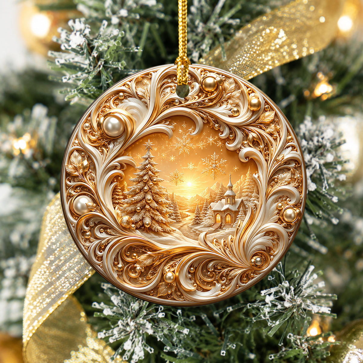 Gold Christmas Tree Ornament 2026, Christmas Tree Ceramic Ornament, Holiday Christmas Decoration, Christmas Keepsake Gift for Family and Friends
