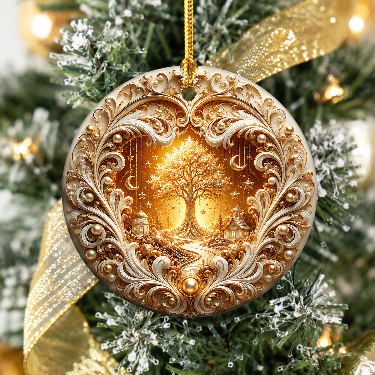 Tree of Life Christmas Ornament 2026, Golden Ceramic Christmas Ornament, Winter Holiday Decoration, Christmas Gift for Friends and Family