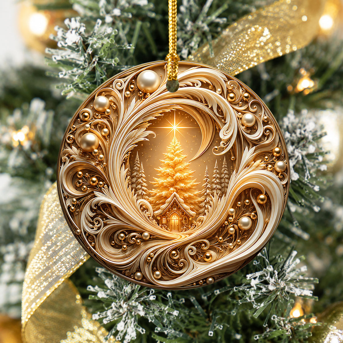 Golden Tree of Life Christmas Ornament 2026, Ceramic Christmas Tree Ornament, Winter Holiday Decor, Christmas Keepsake Gift for Family