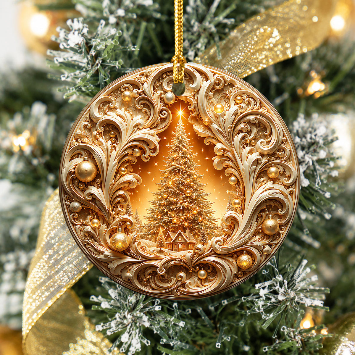 Christmas Tree Ornament 2026, Gold Ceramic Christmas Ornament, Holiday Decoration, Christmas Tree Decor