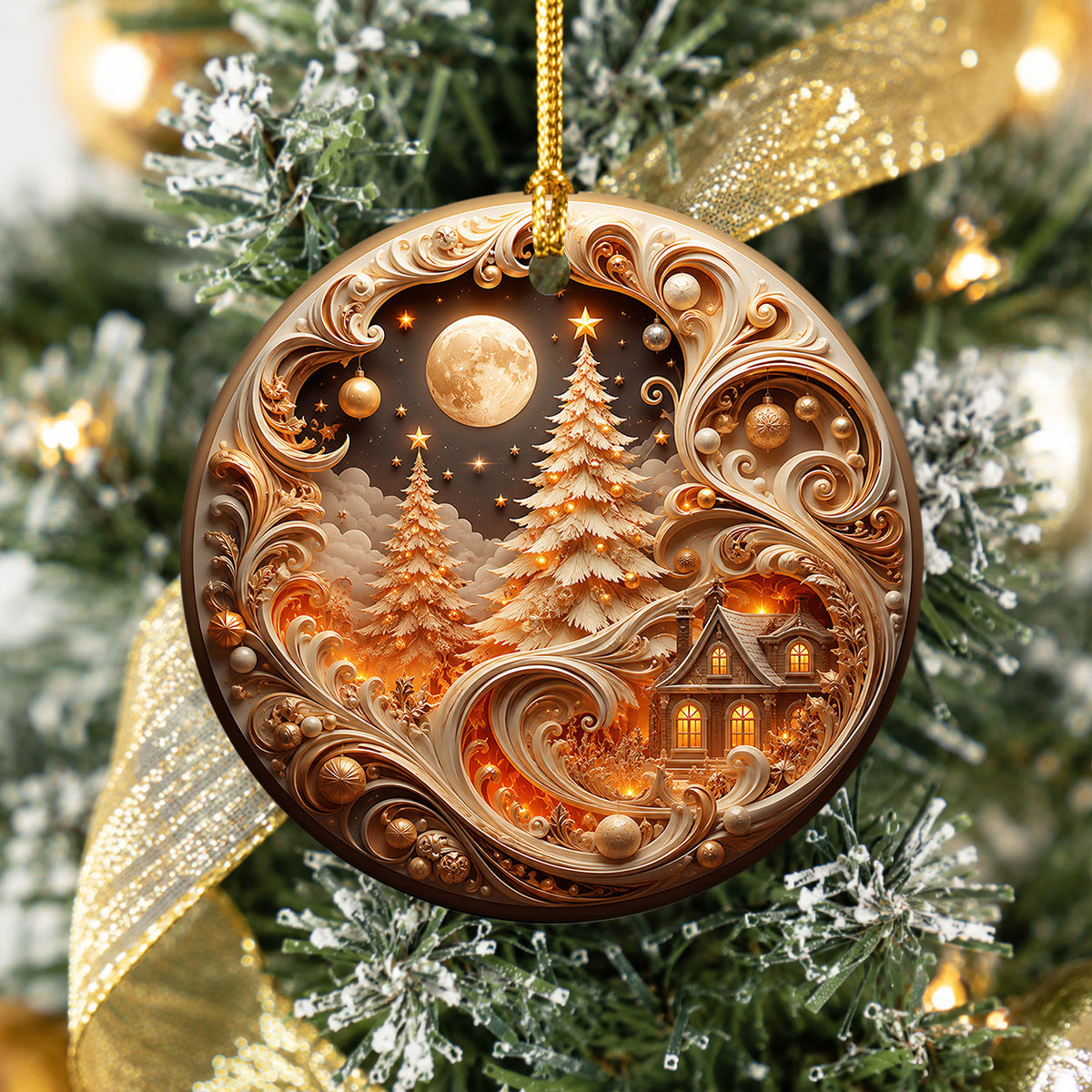 Elegant Christmas Tree Ornament 2026, Gold Holiday Ceramic Ornament, Christmas Decoration, Winter Home Decor, Christmas Gift Idea
