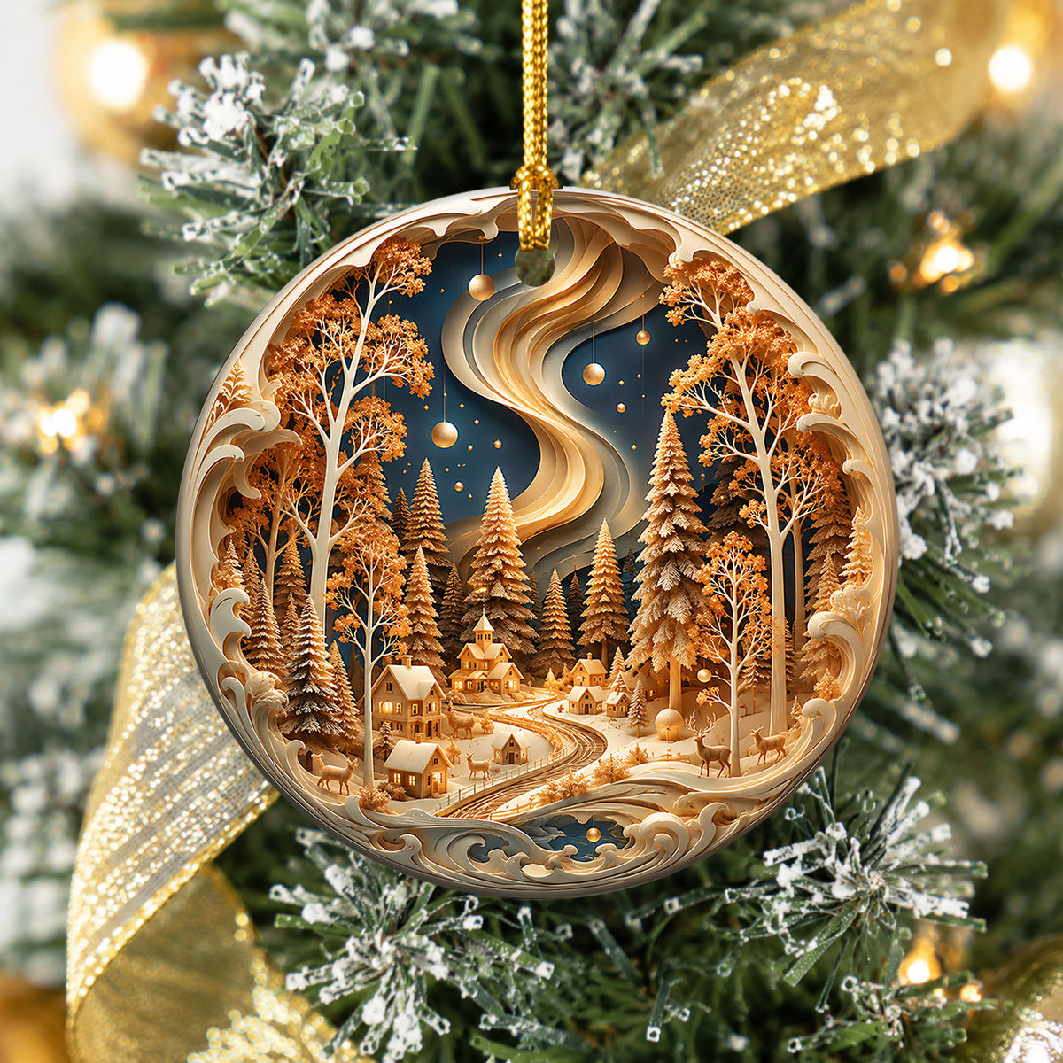Christmas Ornament 2026, Winter Village Landscape, Snowy Christmas Tree Decoration, Holiday Keepsake Ornament