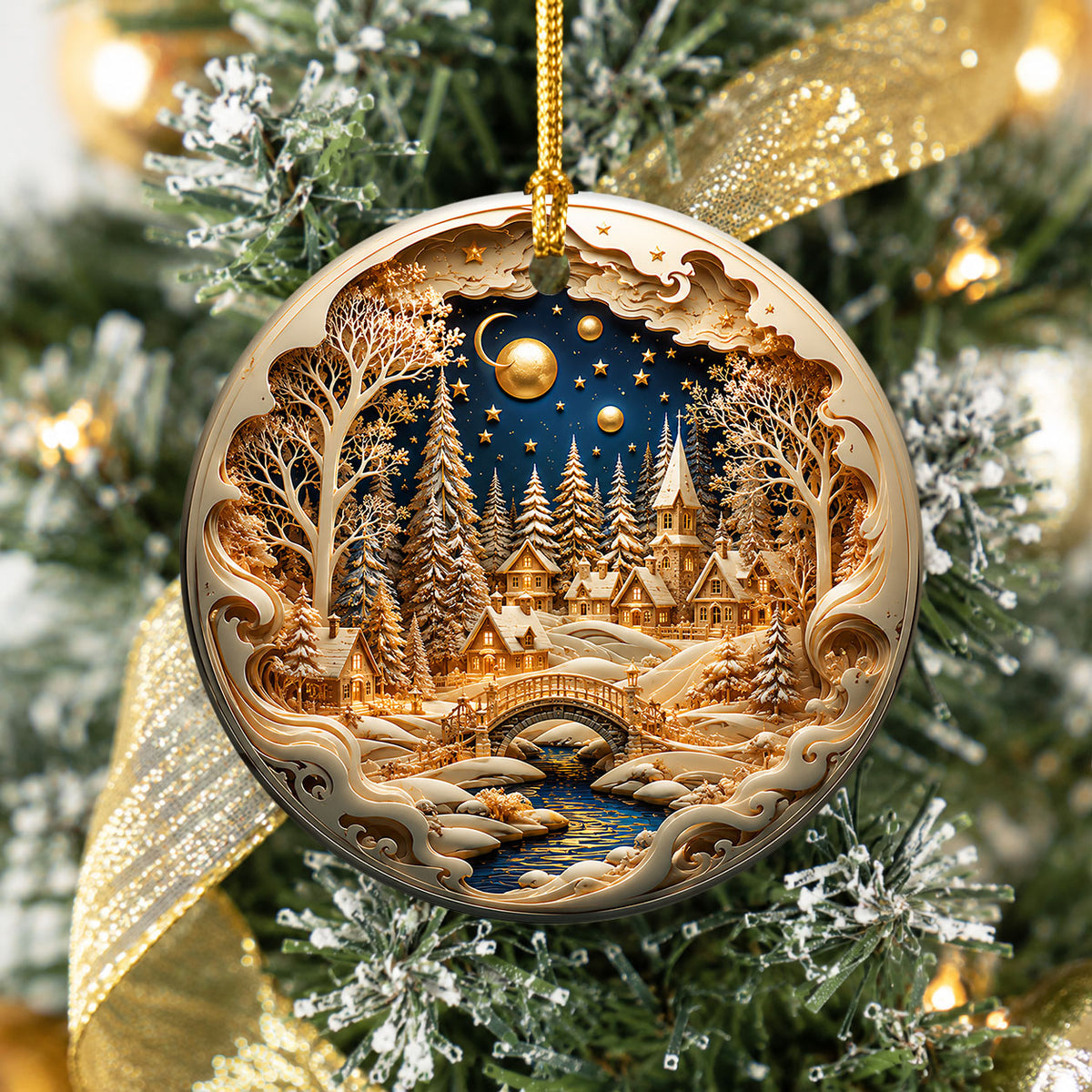 Christmas Village Decor Ornament 2026, Snowy Winter Christmas Scene, Holiday Tree Decoration, Keepsake Ornament