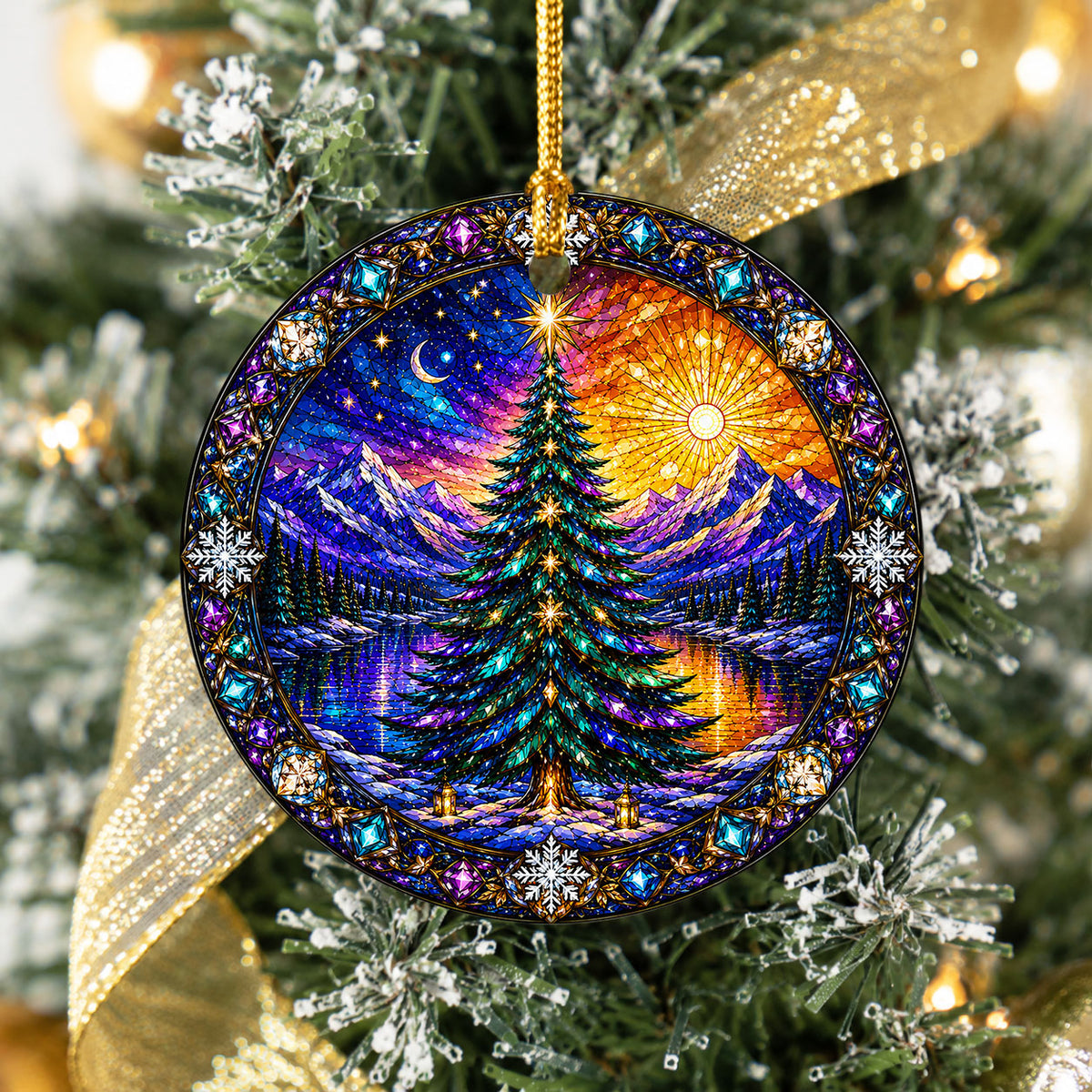 Christmas Ornament 2026, Colorful Christmas Tree Decor, Winter Holiday Ornament, Mountain Lake Christmas Scene