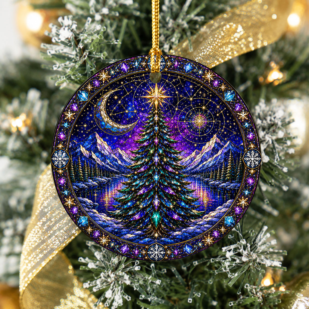 Winter Christmas Tree Ornament 2026, Aurora Sky Christmas Decor, Holiday Ornament, Snowy Mountain Landscape