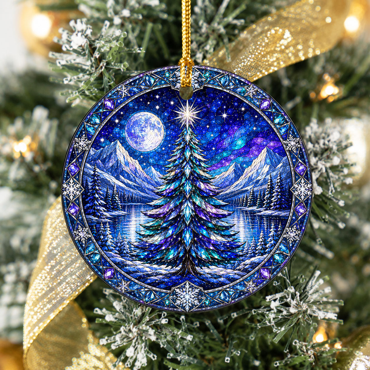 Holiday Christmas Ornament 2026, Winter Tree Decoration, Aurora Mountain Lake Ornament, Christmas Keepsake
