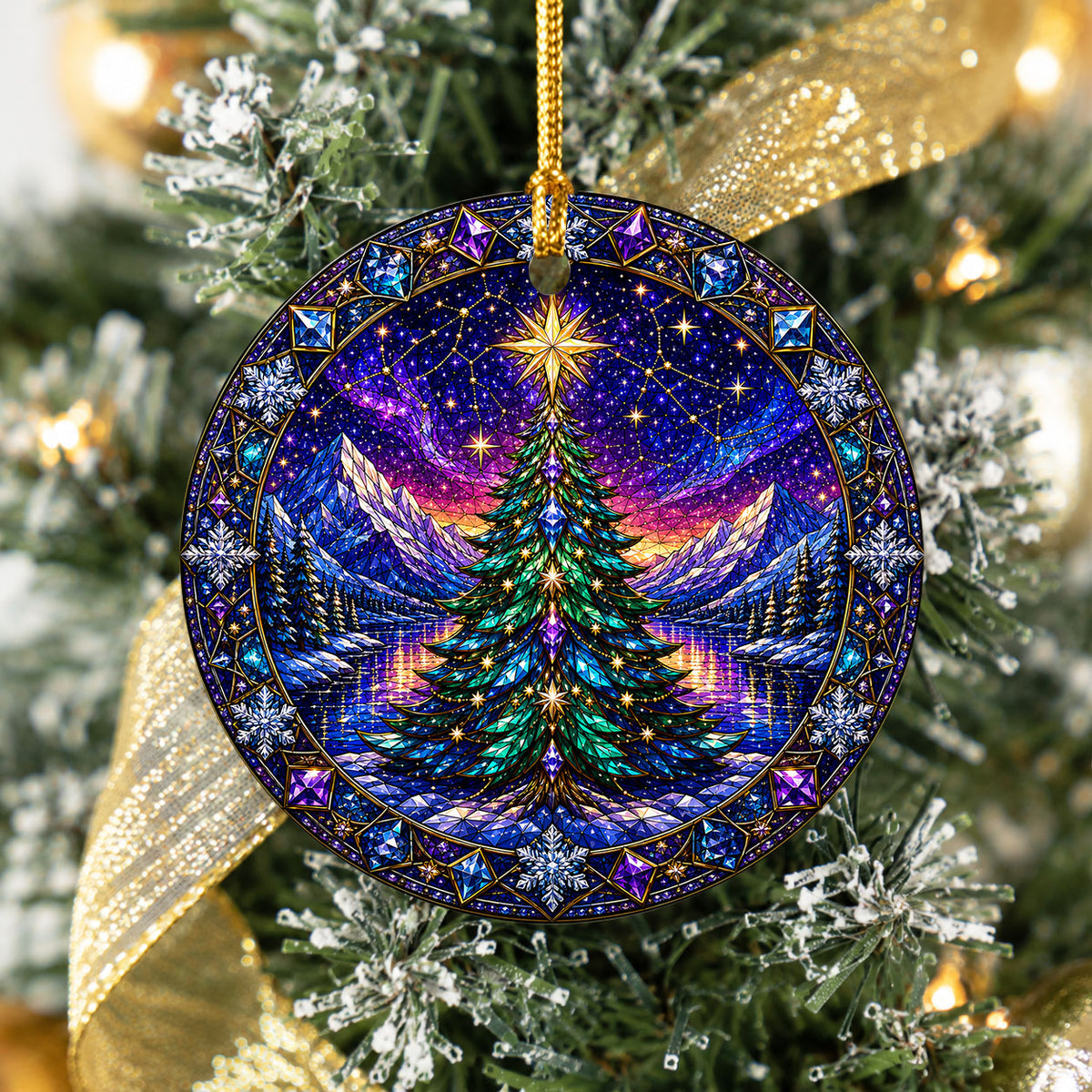 Christmas Tree Ornament 2026, Winter Mountain Landscape, Aurora Christmas Decor, Holiday Tree Decoration