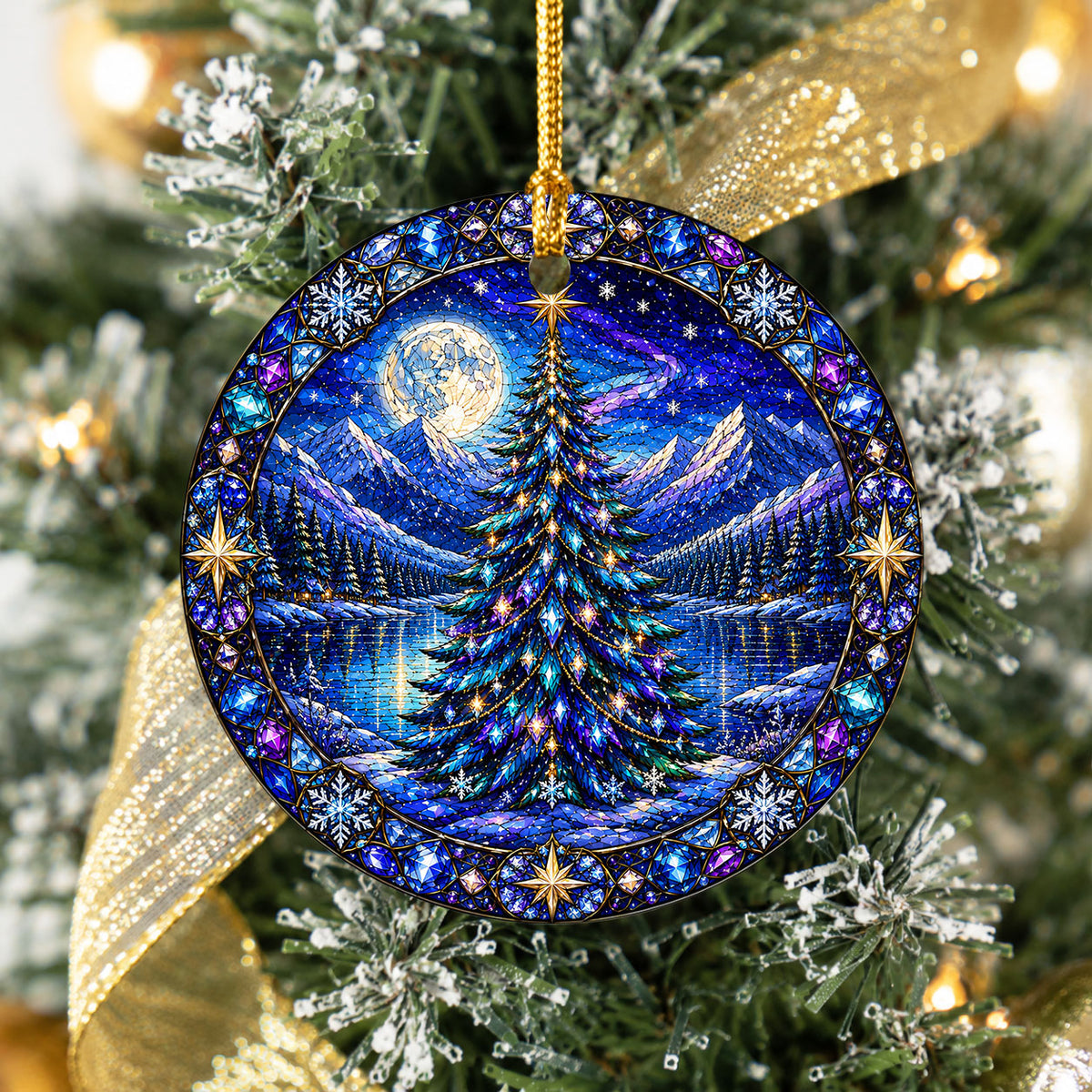 Winter Christmas Ornament 2026, Aurora Christmas Tree Decor, Holiday Mountain Landscape Ornament