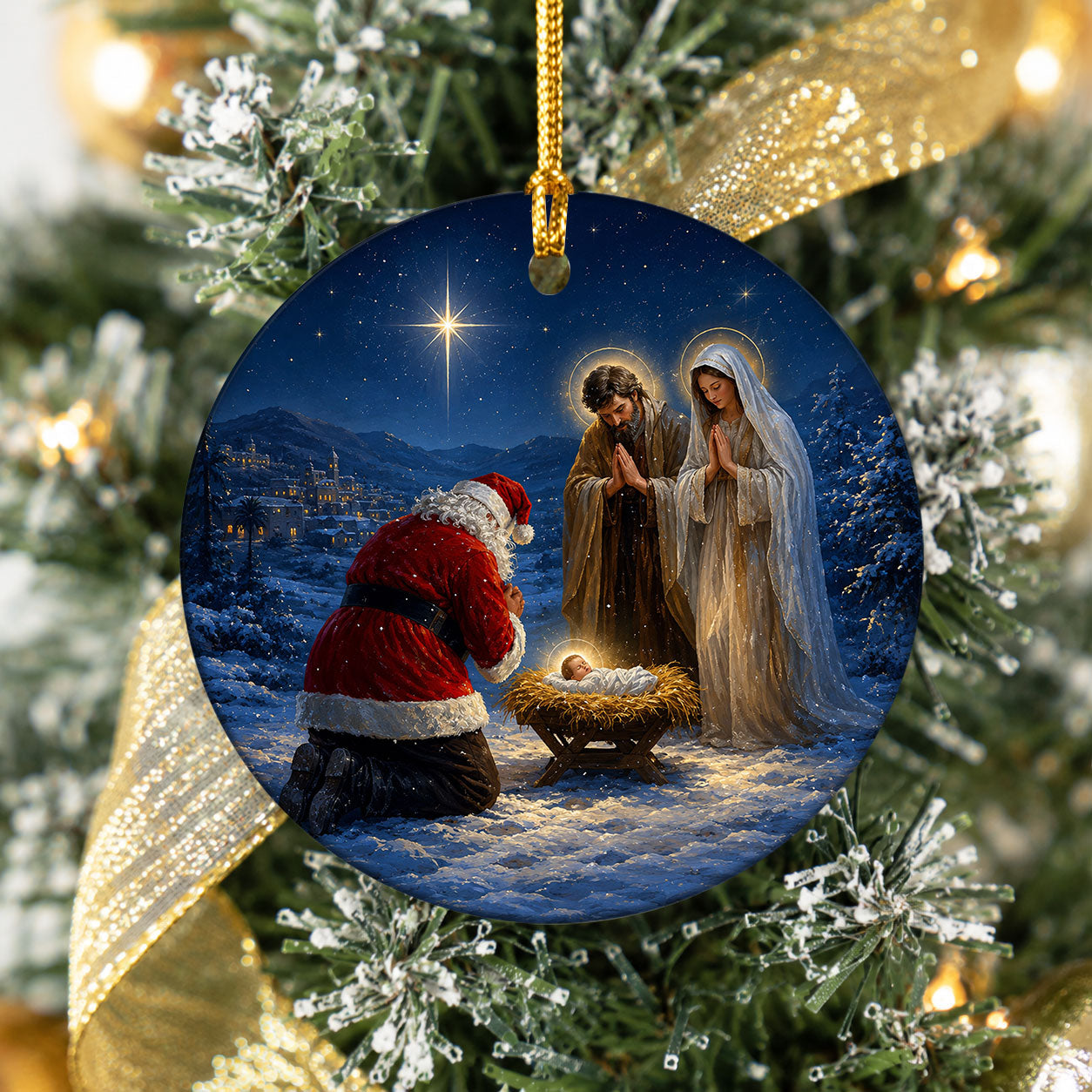 Santa Nativity Christmas Ornament 2026, Baby Jesus Holy Family Keepsake, Christian Christmas Tree Ornament