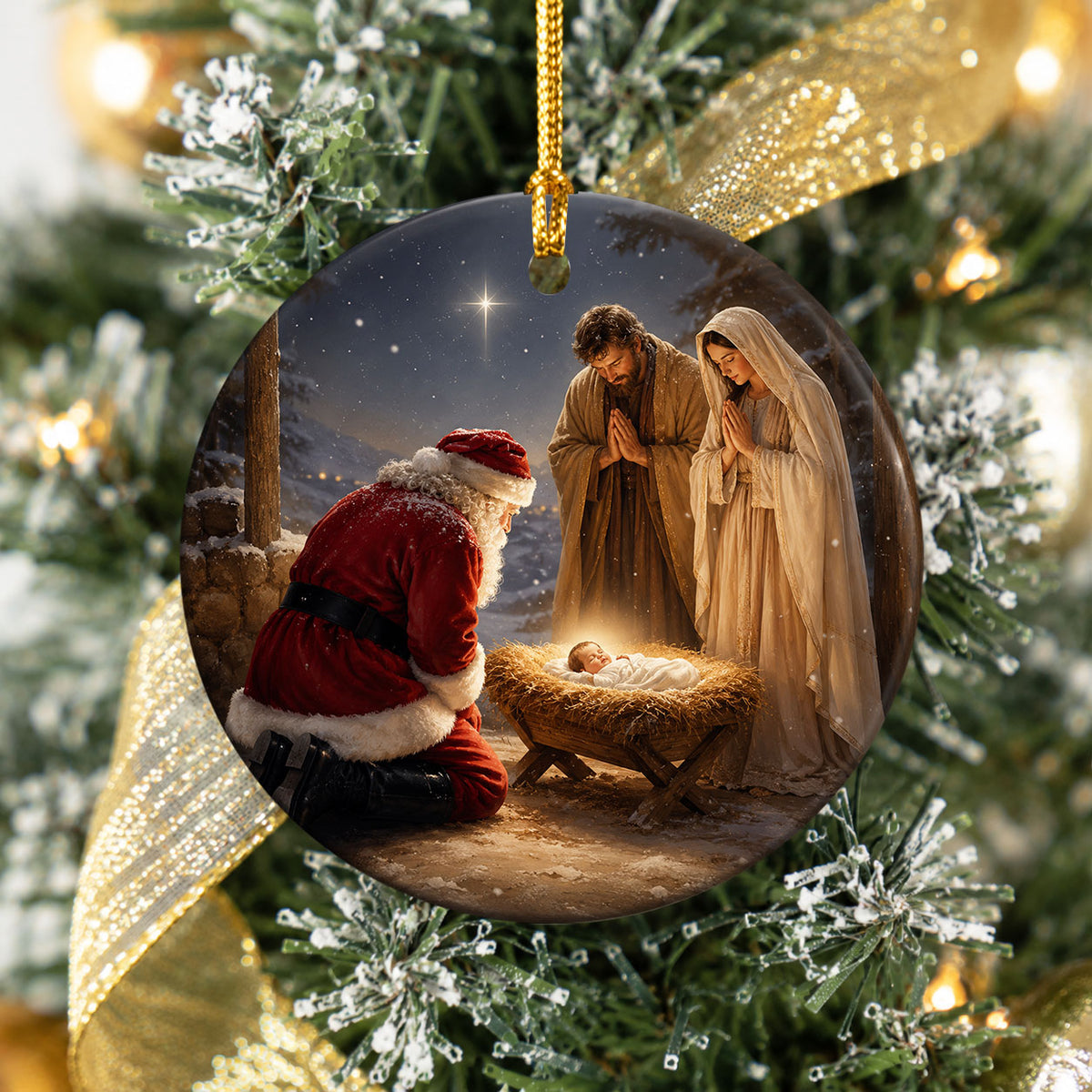 Santa Nativity Christmas Ornament 2026, Baby Jesus Holy Family Keepsake, Christian Christmas Tree Ornament