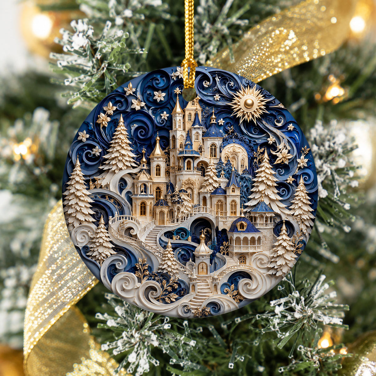 Christmas Castle Ornament 2026, Snowy Winter Village Decoration, Blue Holiday Tree Ornament, Christmas Keepsake Gift, Festive Home Decor