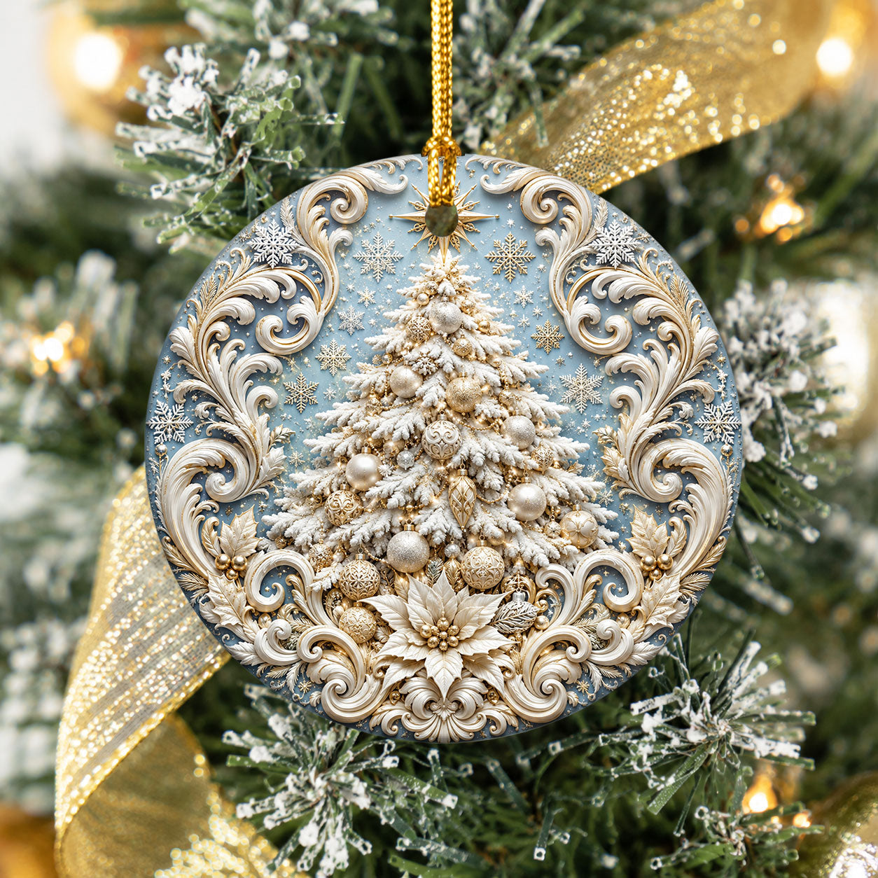 White Christmas Tree Ornament 2026, Snowy Christmas Tree Ornament, Elegant Holiday Tree Decor, Winter Christmas Keepsake Gift